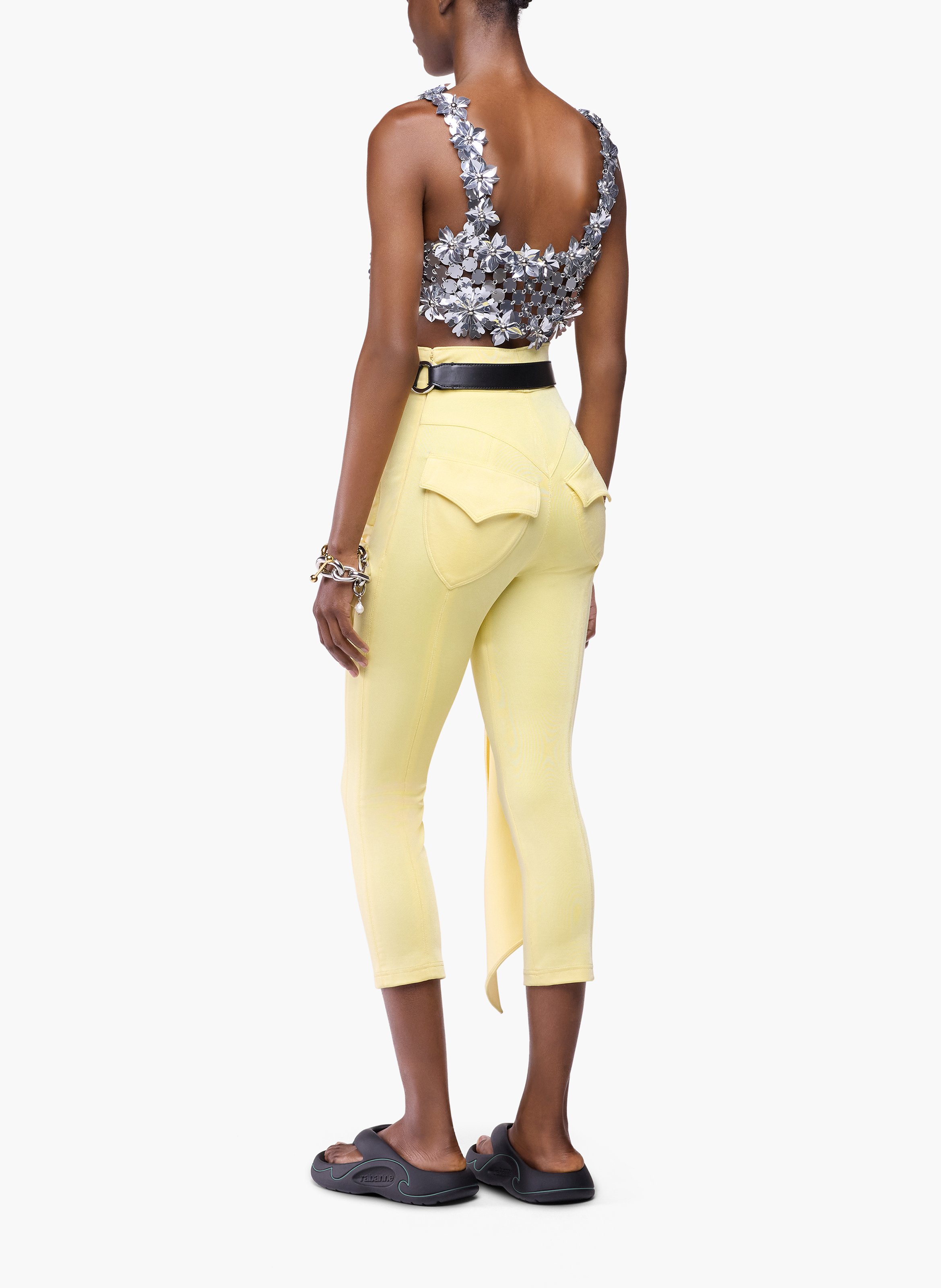 Pantalon capri en coton jaune avec détail de volant RABANNE Jaune