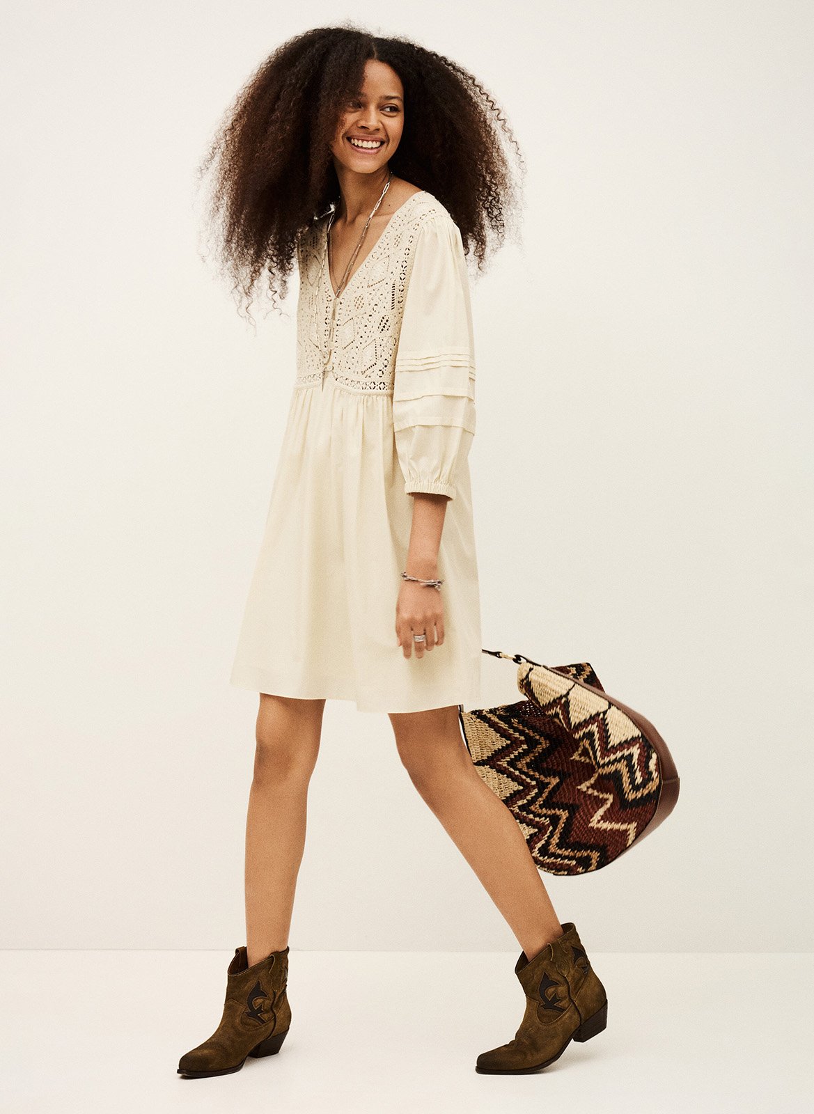 Robe courte col v en coton sonia BA&SH Beige