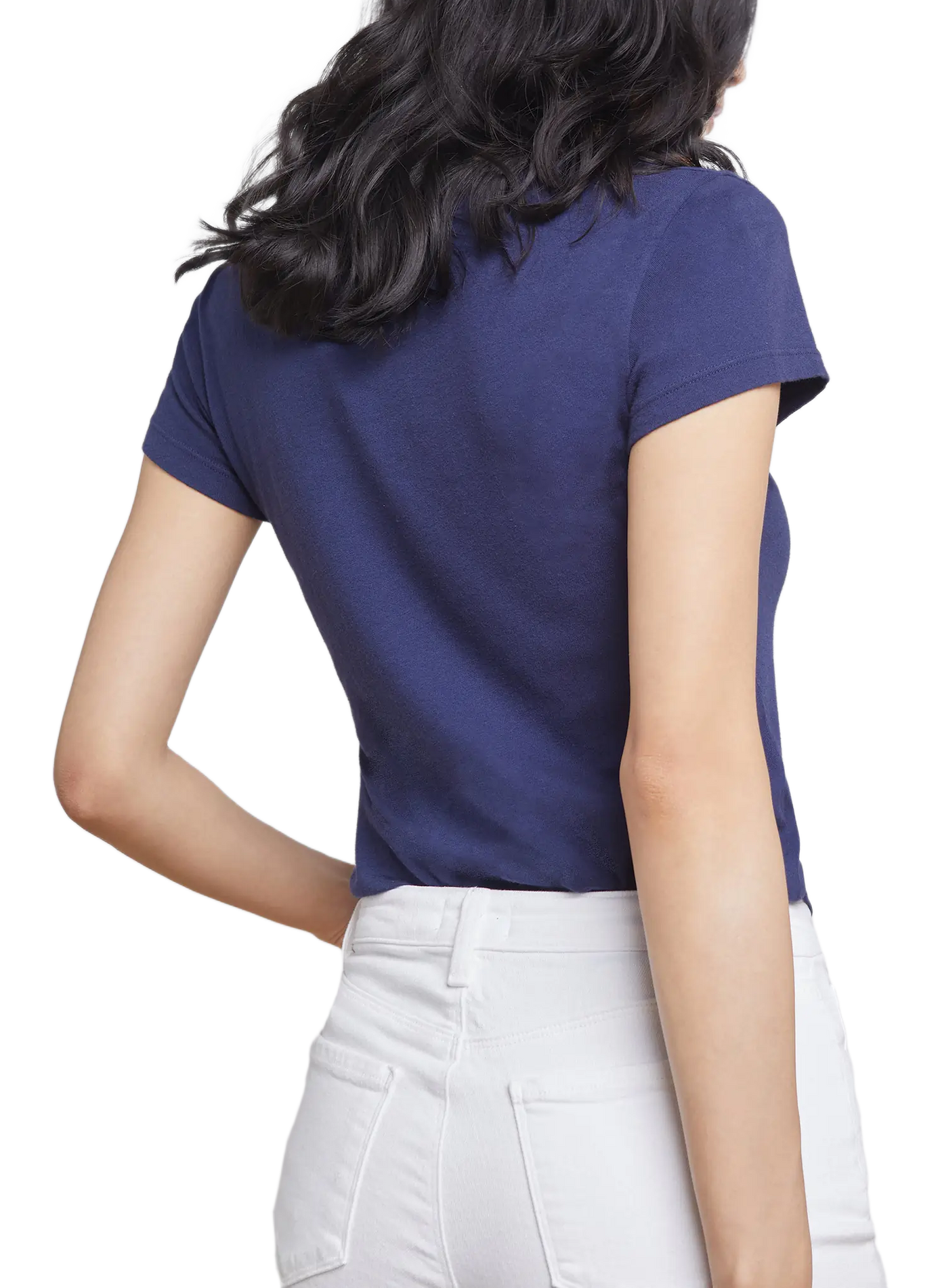 Short-sleeved V-neck cotton T-shirt L'AGENCE Blue