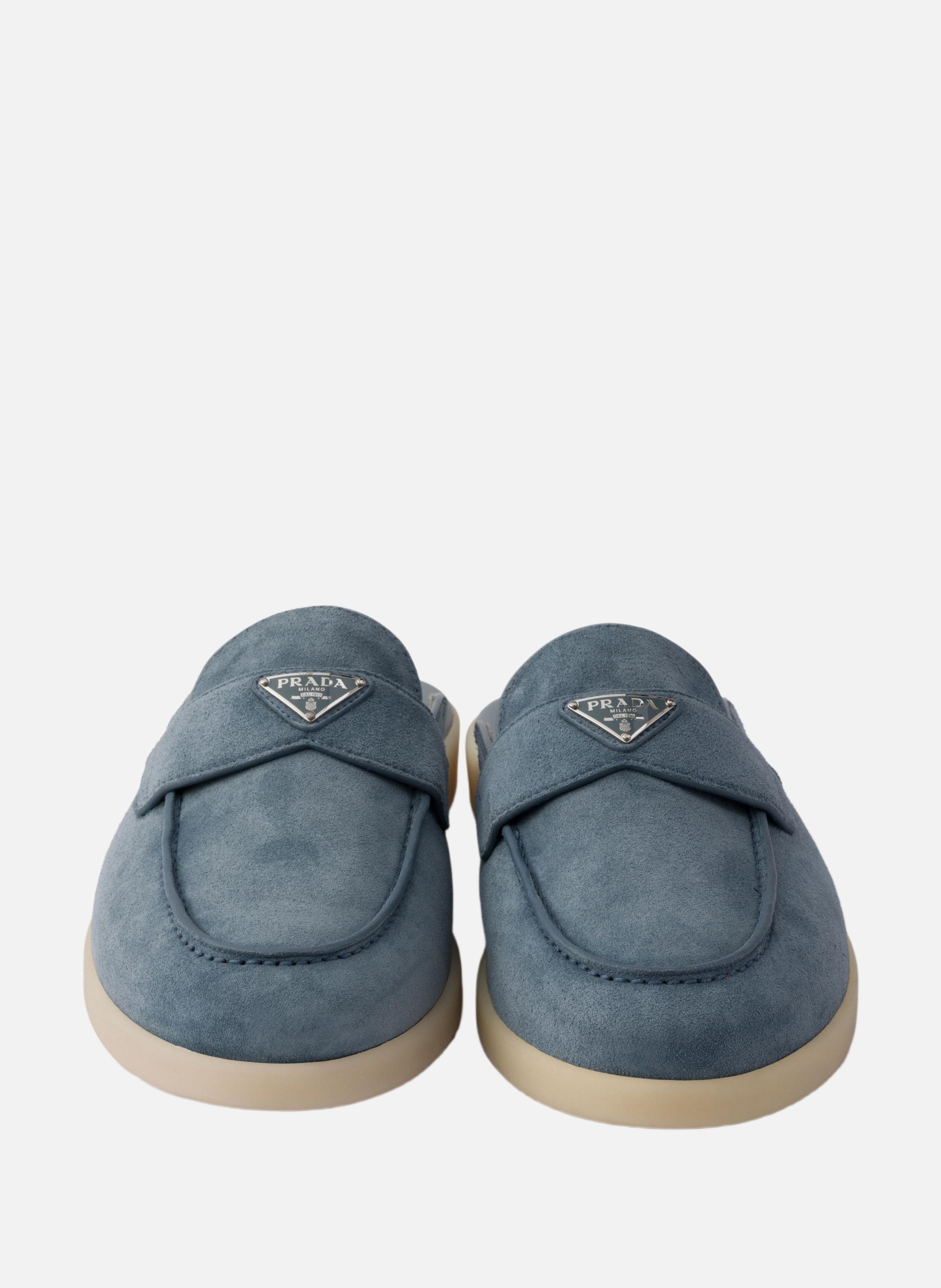Mules en veau velours PRADA Bleu
