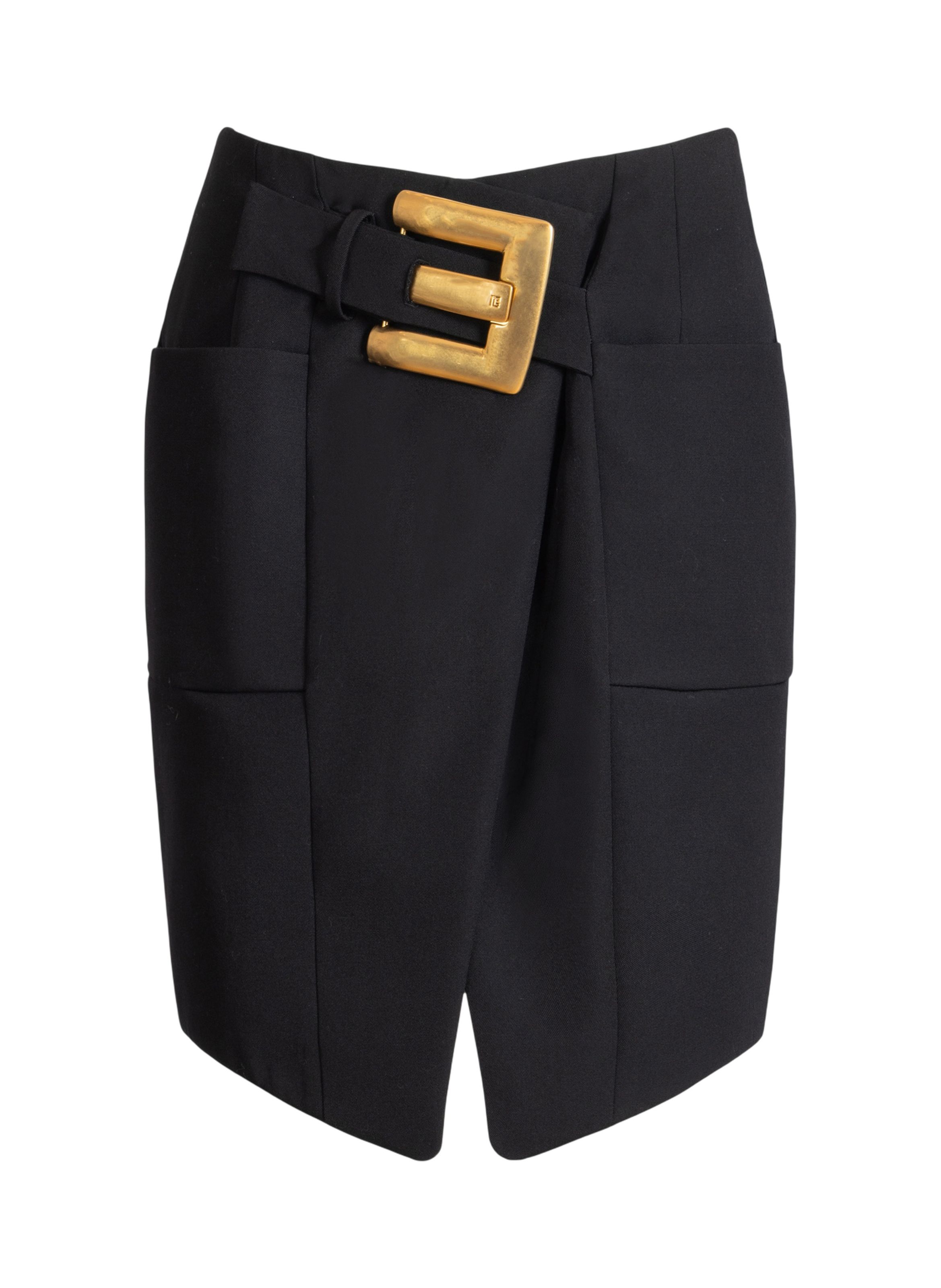 Jupe ceinturée en grain de poudre BALMAIN Noir