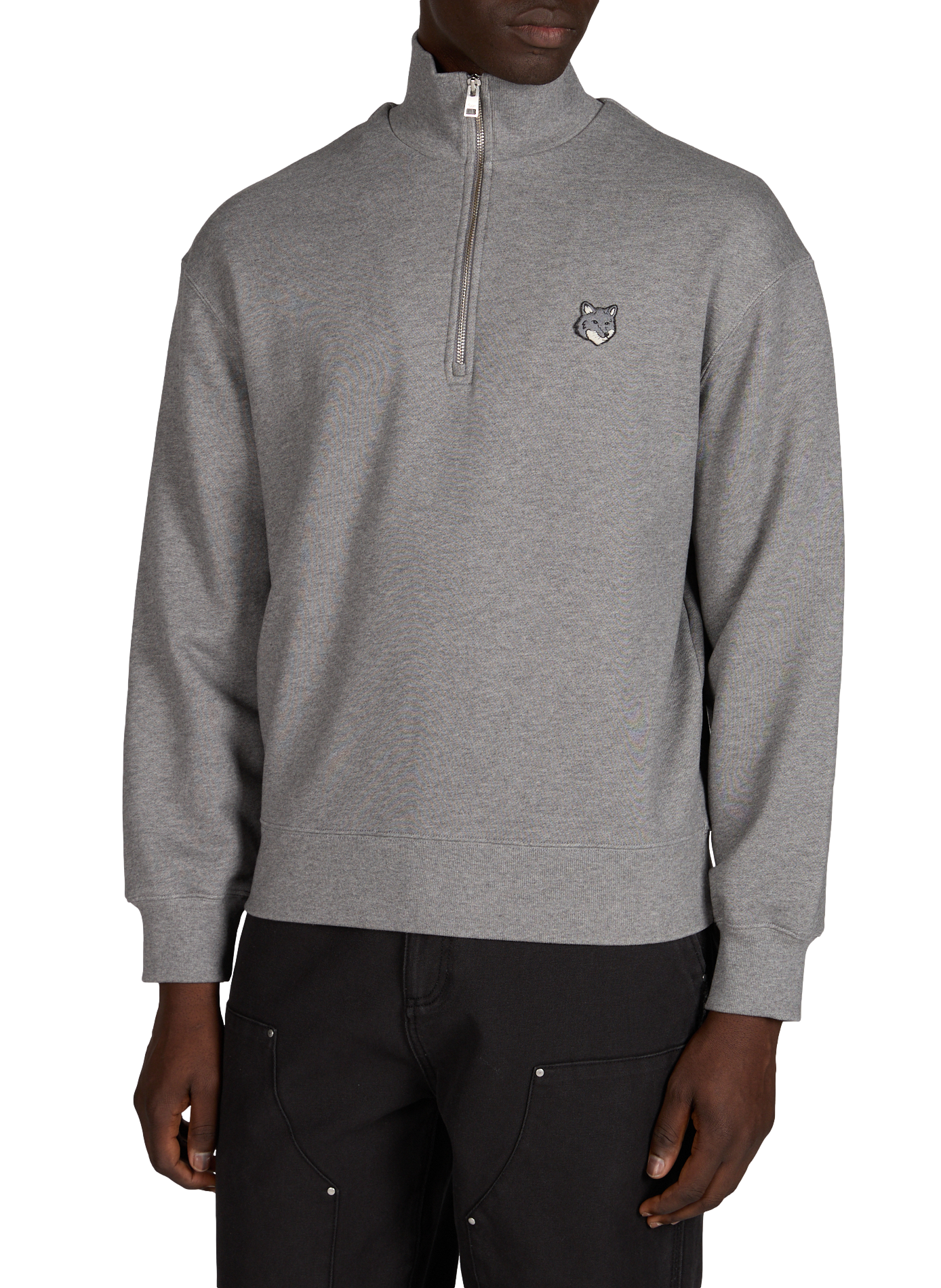 Sweat à col montant zippé et patch brodé en coton mélangé MAISON KITSUNÉ Gris