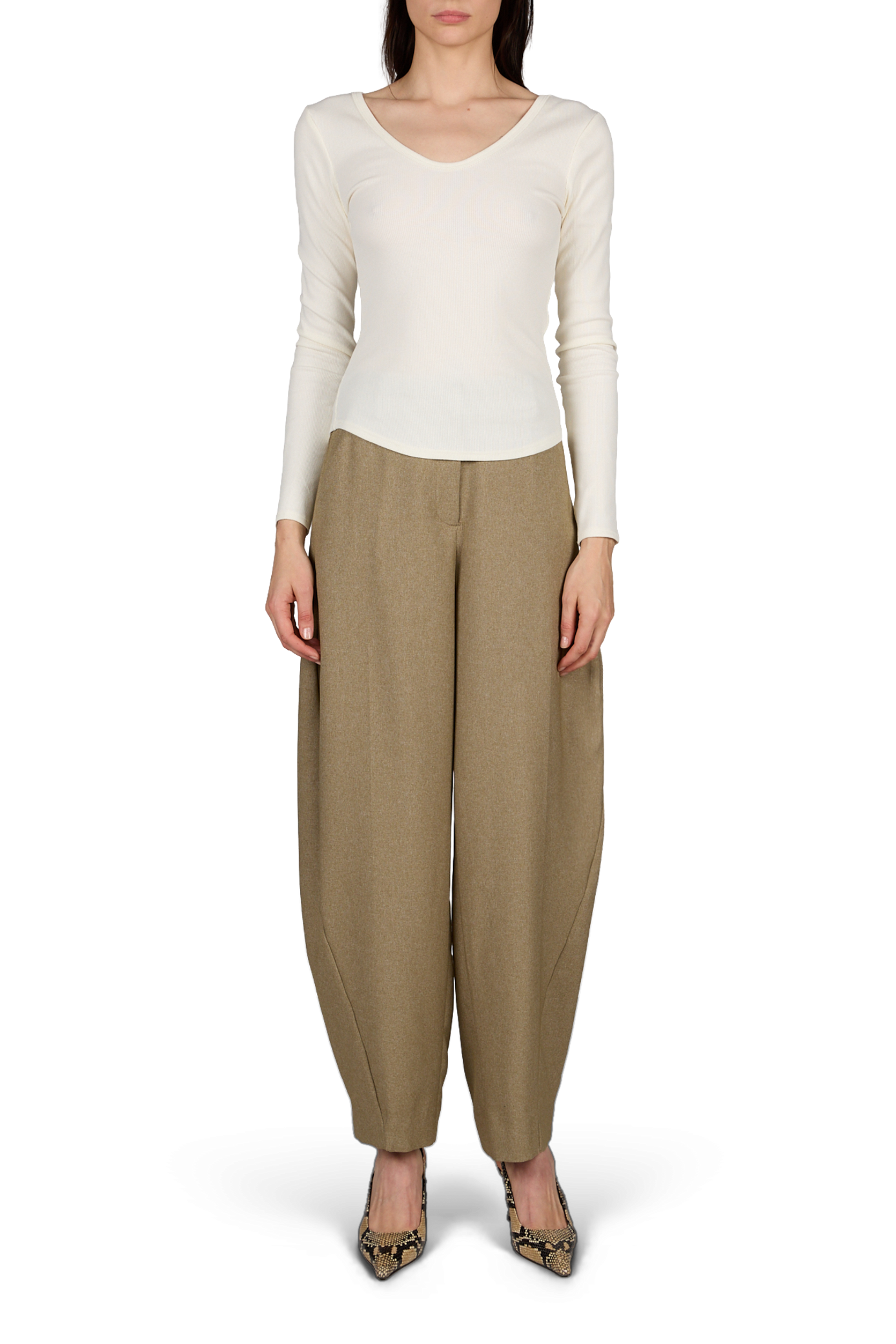 Geripptes Baumwollmischungs-Top Wendy TOPSHOP Beige