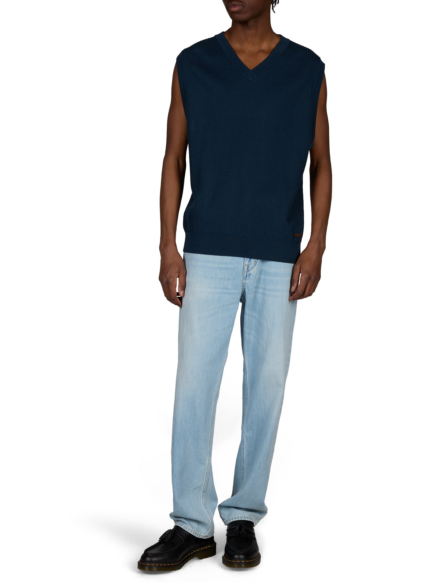 Pull col v en coton ETON Bleu