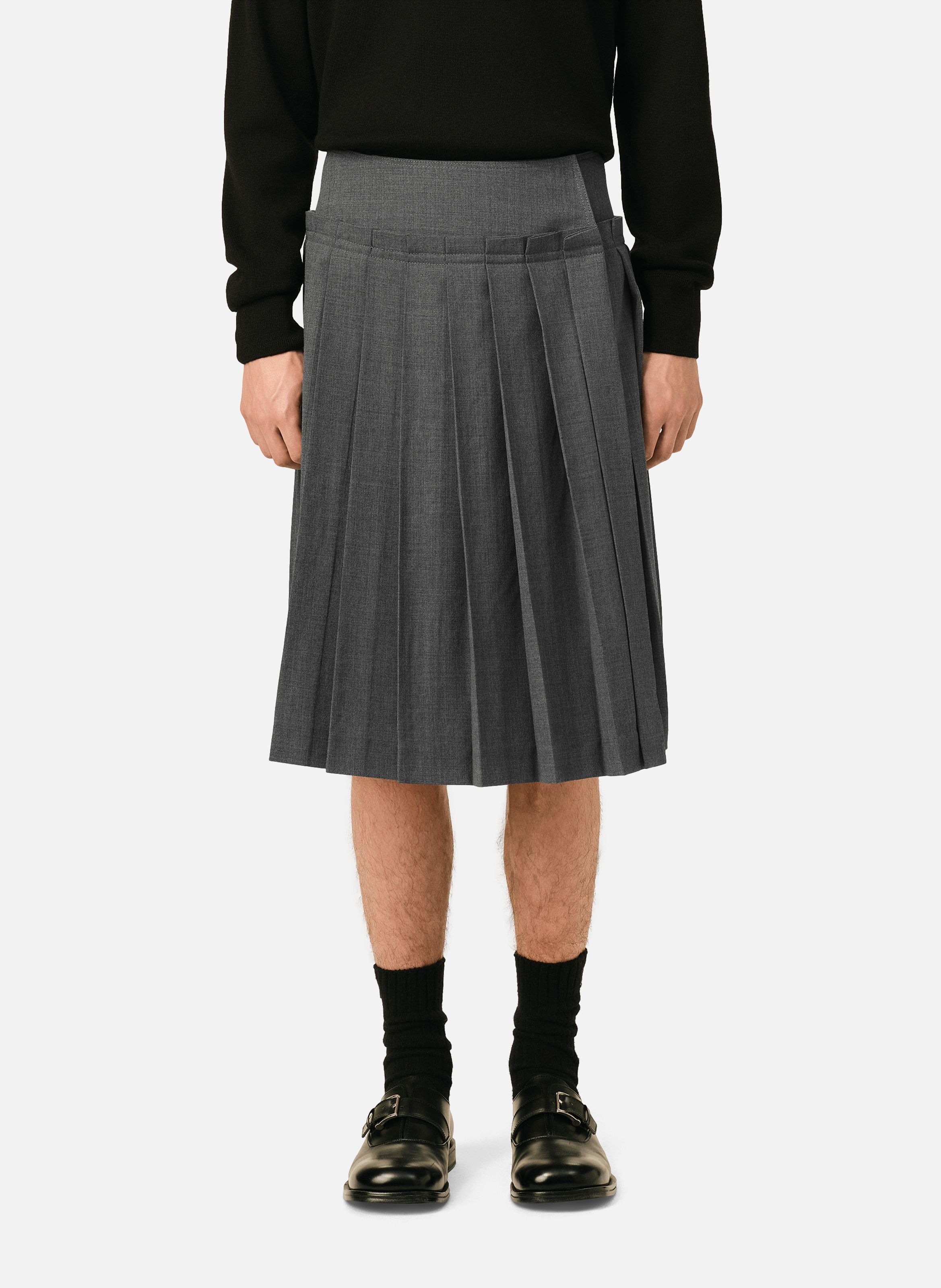 Jupe midi plissée unisexe en laine AMI PARIS Gris