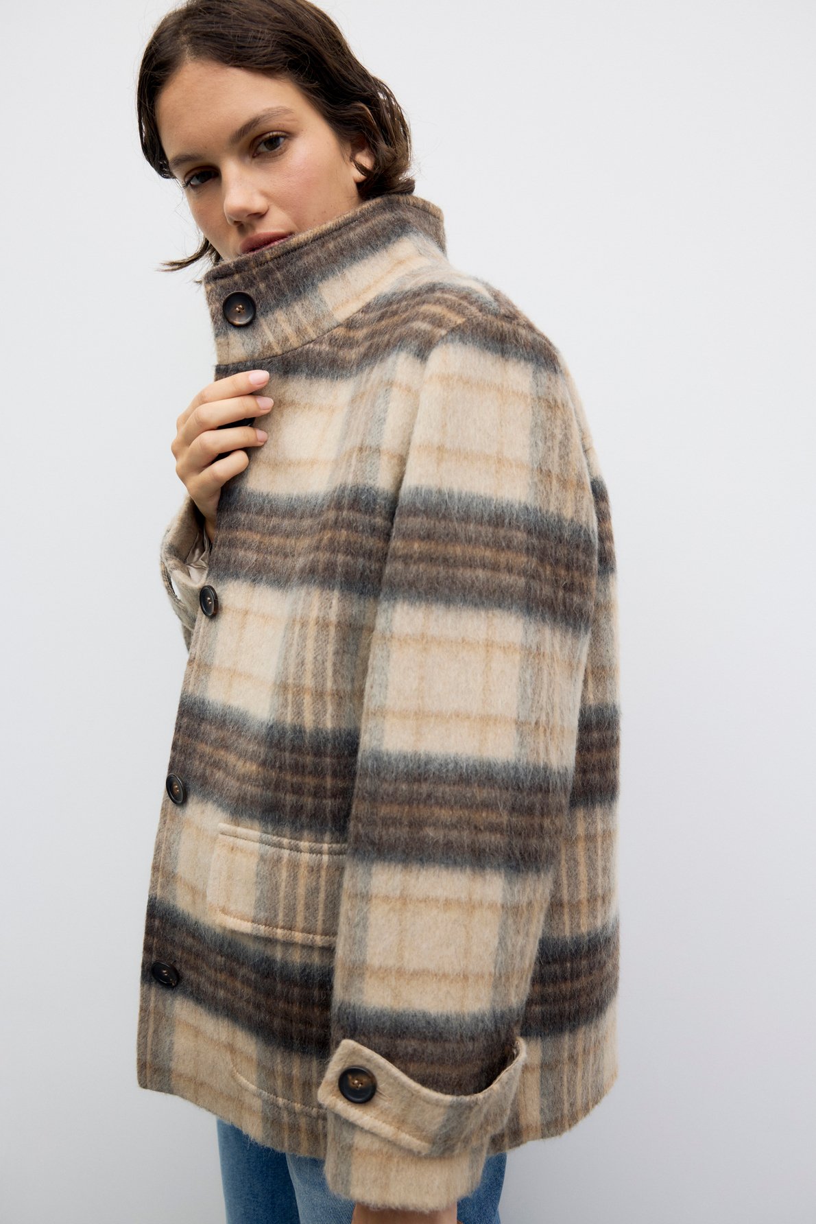 Manteau court à carreaux en mohair - ally GERARD DAREL Beige