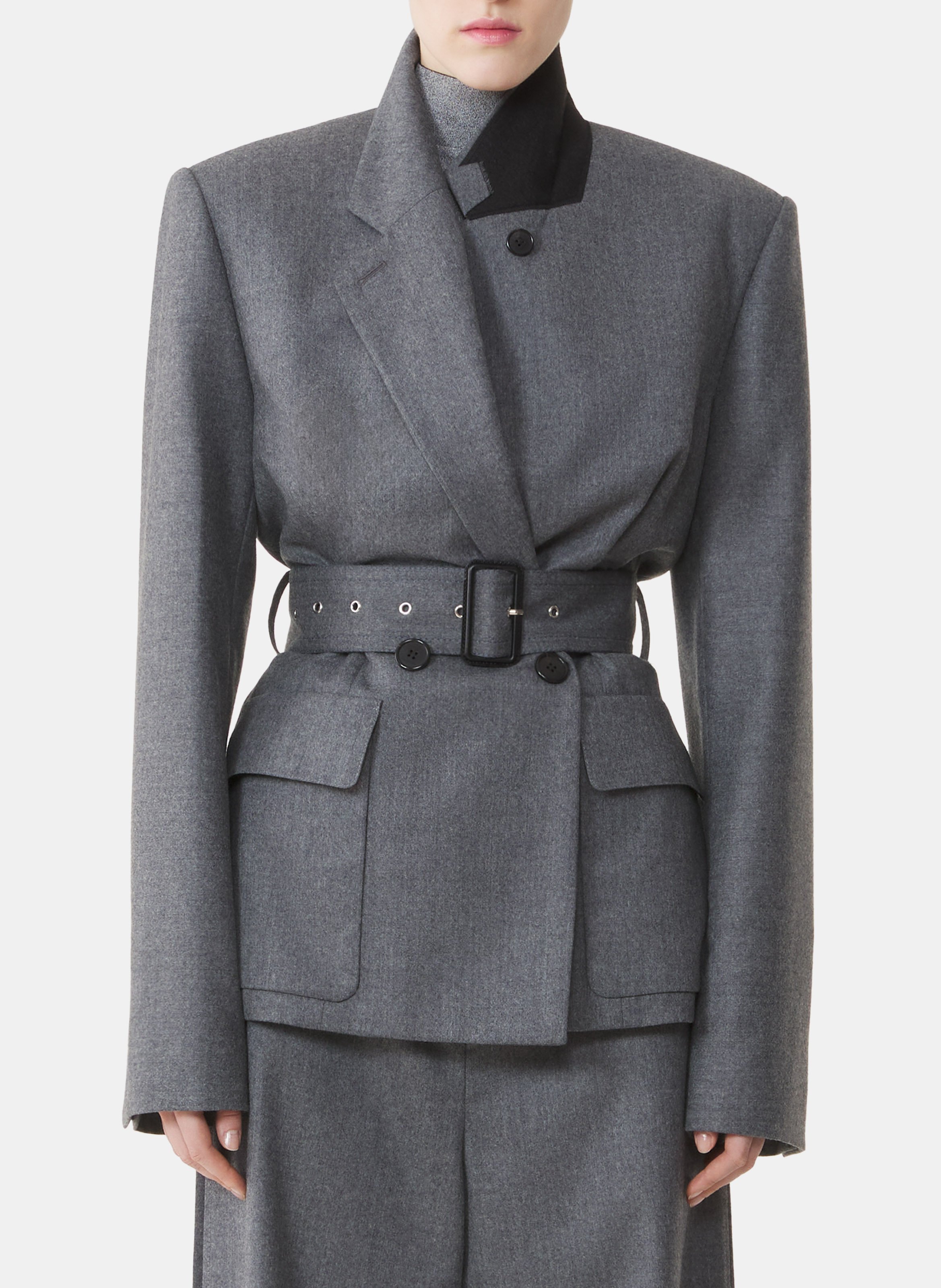 Veste ceinturée en flanelle de laine LANVIN Gris