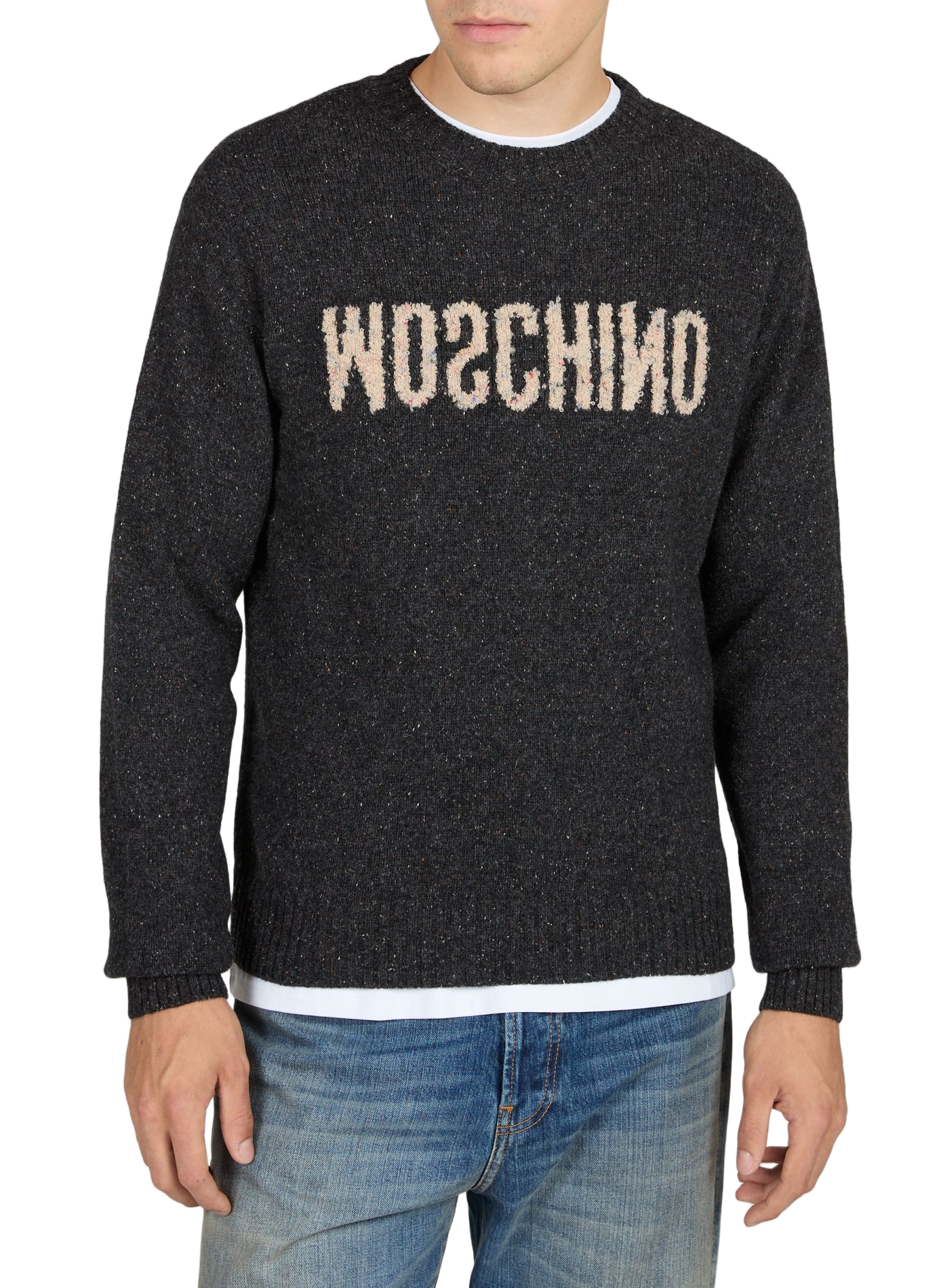 Pull à logo texturé en laine mélangée MOSCHINO Gris