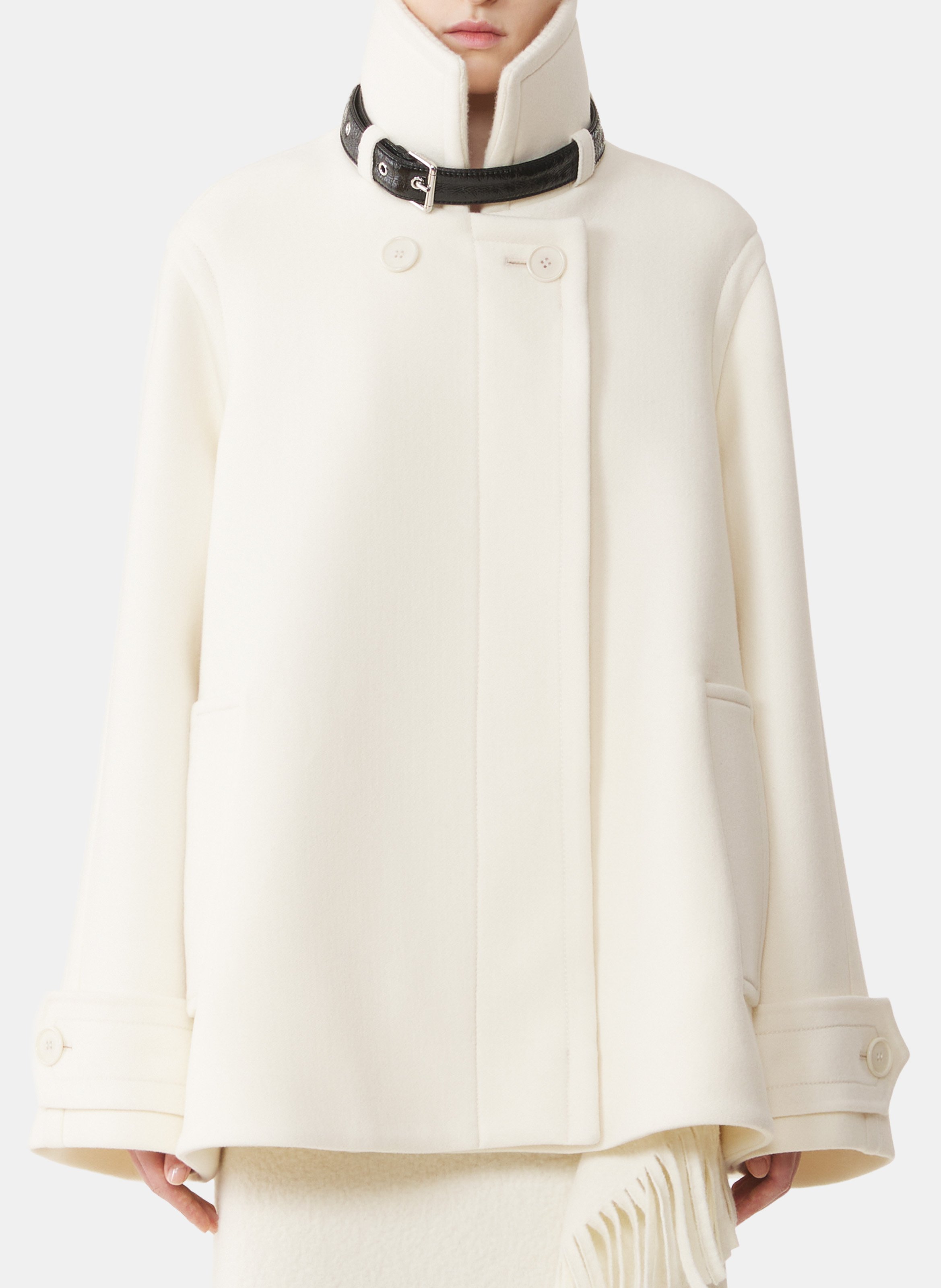 Manteau court col montant en laine LANVIN Blanc