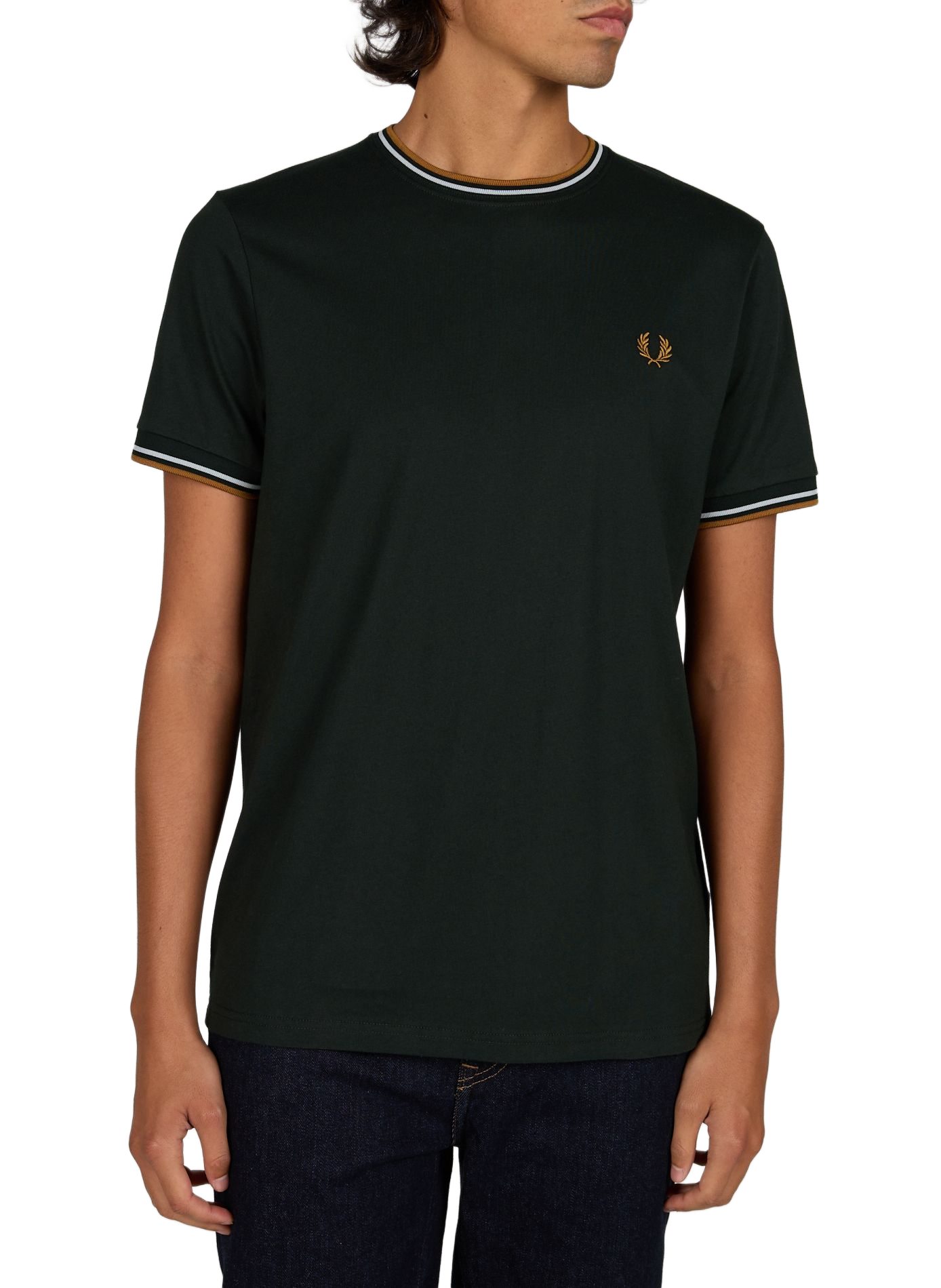Einfarbiges T-Shirt mit Rundhalsausschnitt aus Baumwolle. FRED PERRY Grun