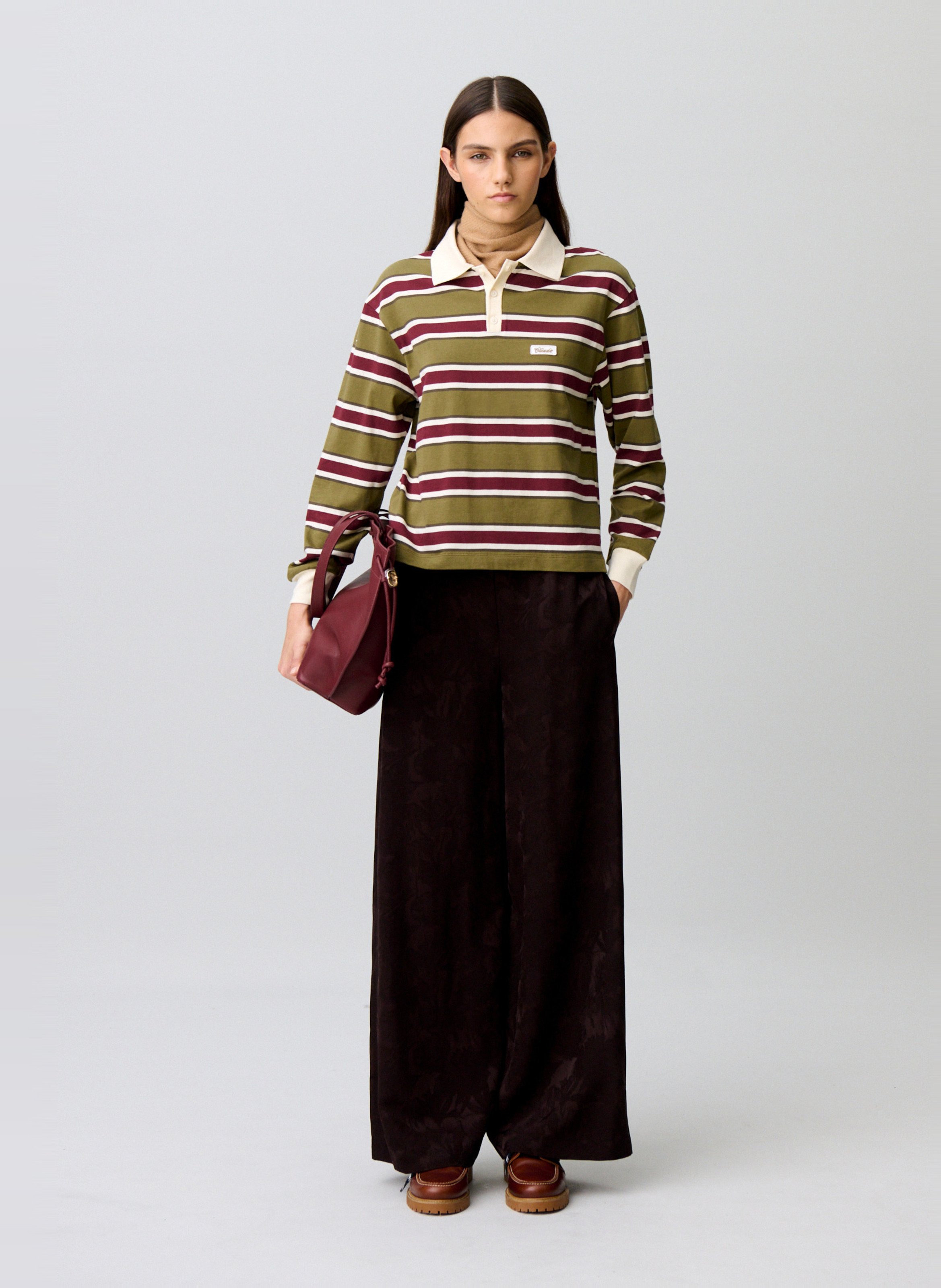 Pantalon large taille haute jacquard CLAUDIE PIERLOT Marron
