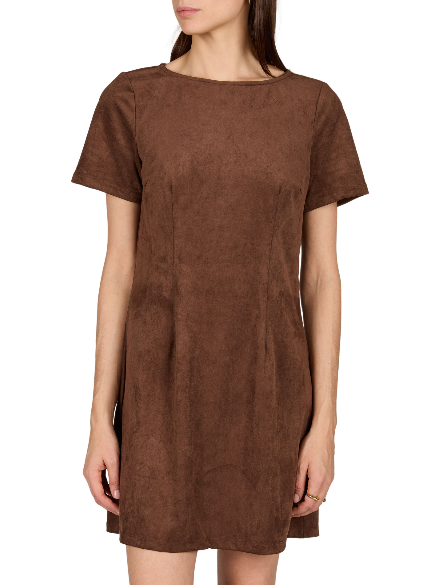 Straight faux suede dress OBJECT Brown