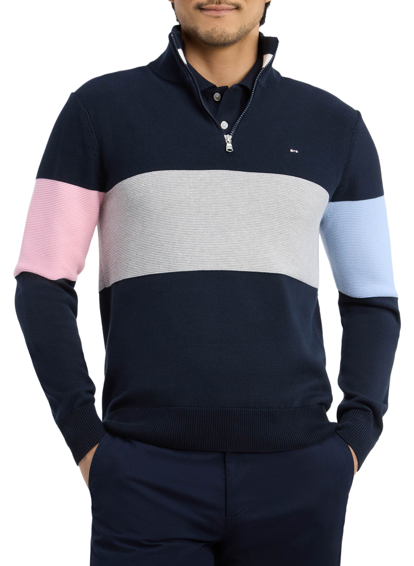 Pull col montant en coton EDEN PARK Blauw