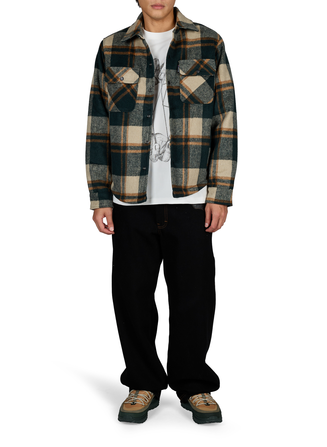 Gerade geschnittene Karojacke mit klassischem Kragen SCHOTT Khaki