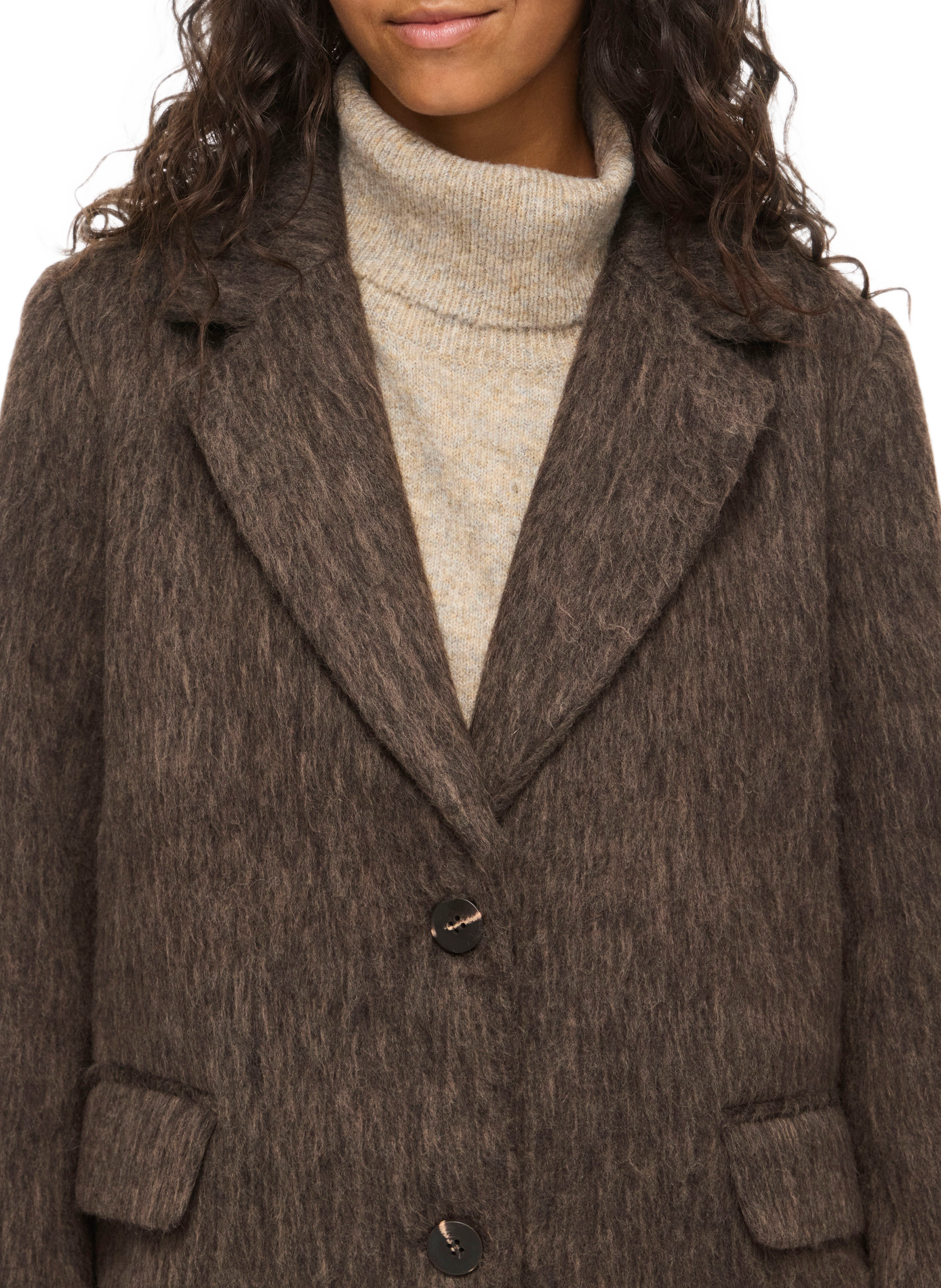 Long buttoned coat with a notched lapel VILA Beige