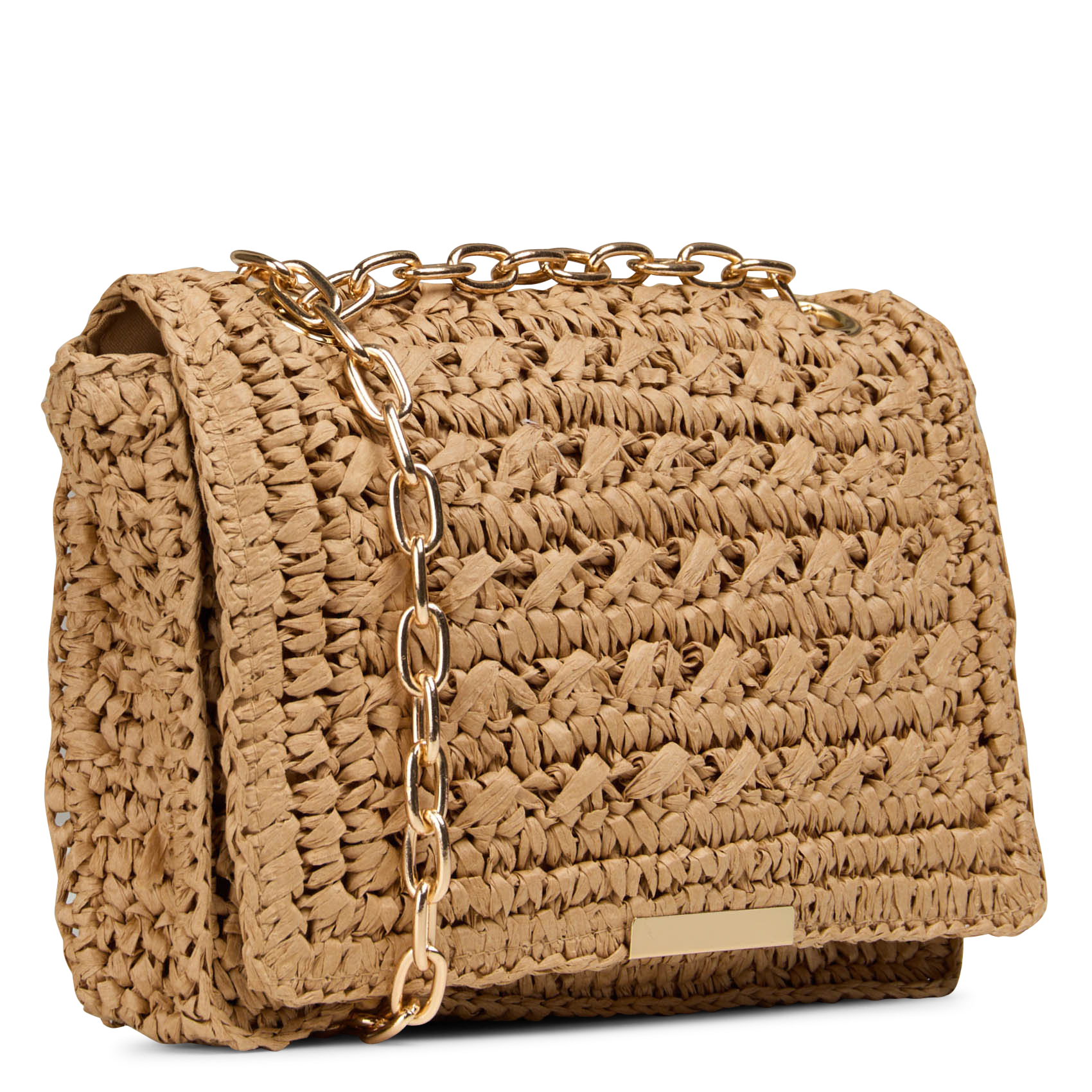 Schoudertas van stro met klep LA FEE MARABOUTEE Beige