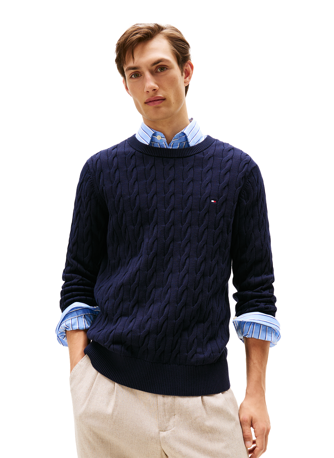 Pull en maille torsadée en coton TOMMY HILFIGER Bleu