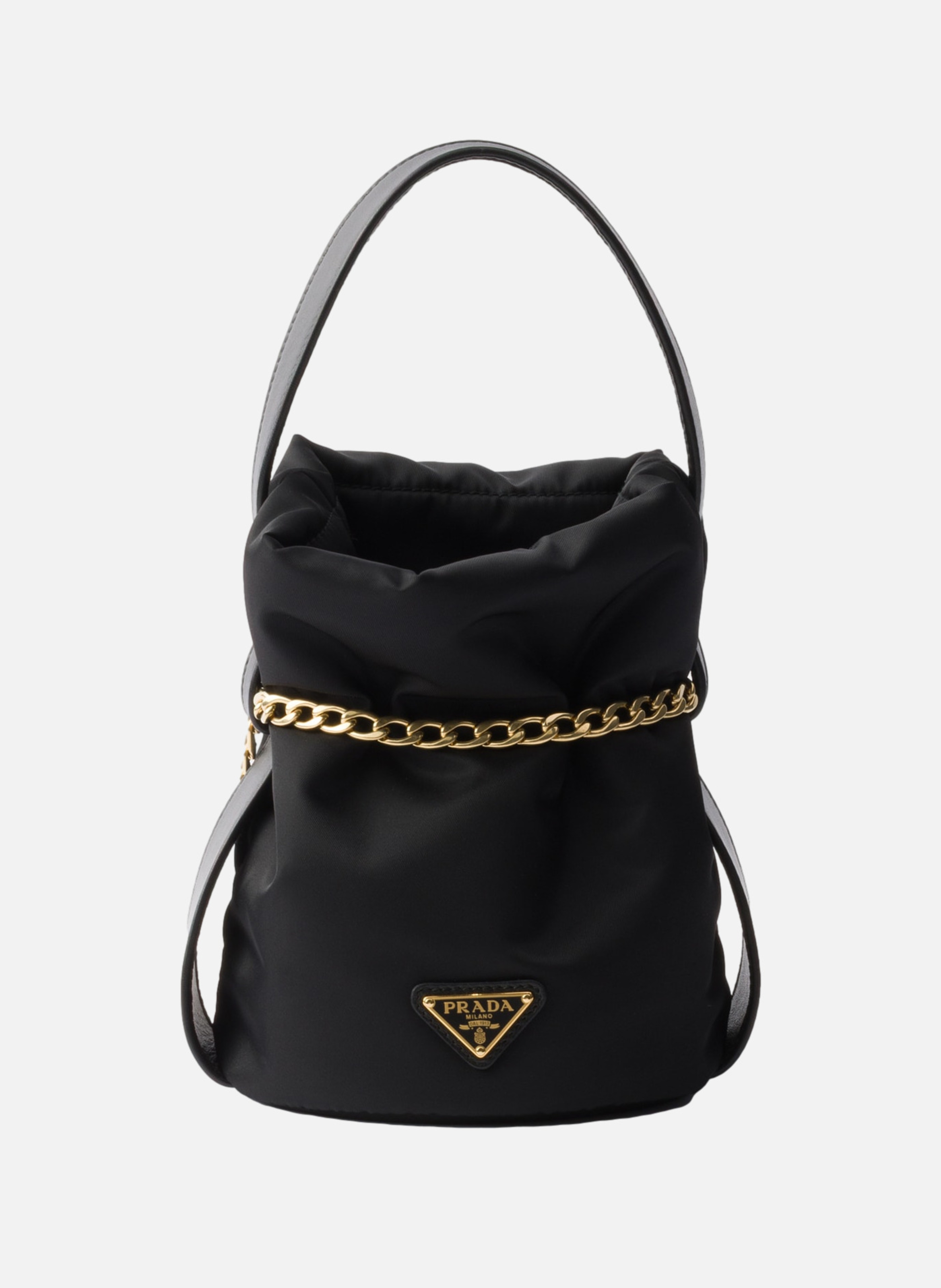 Petit sac seau en re-nylon et cuir nappa PRADA Noir