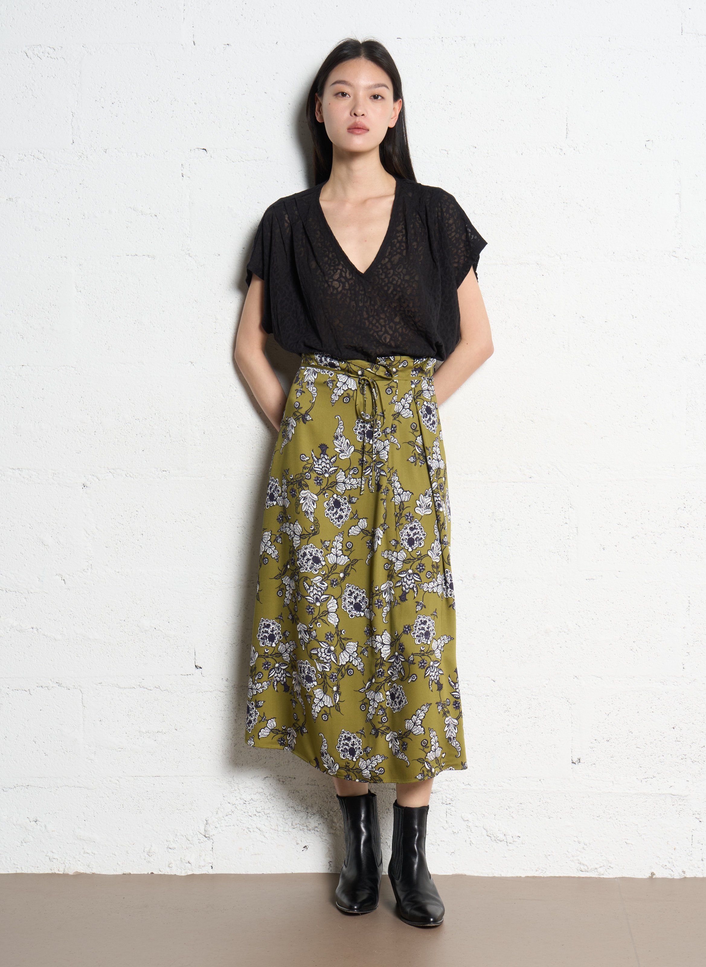 Jupe midi imprimée IKKS Vert