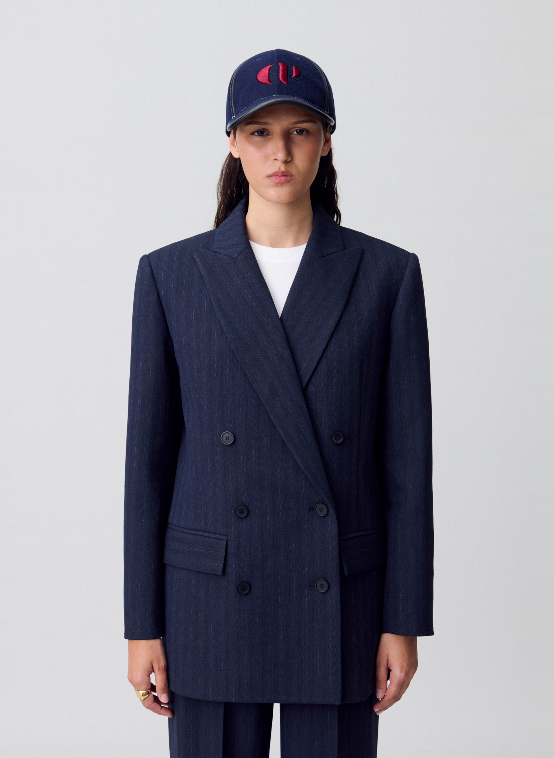 CLAUDIE PIERLOT Veste tailleur structurée à rayures vilettebis Multicolore