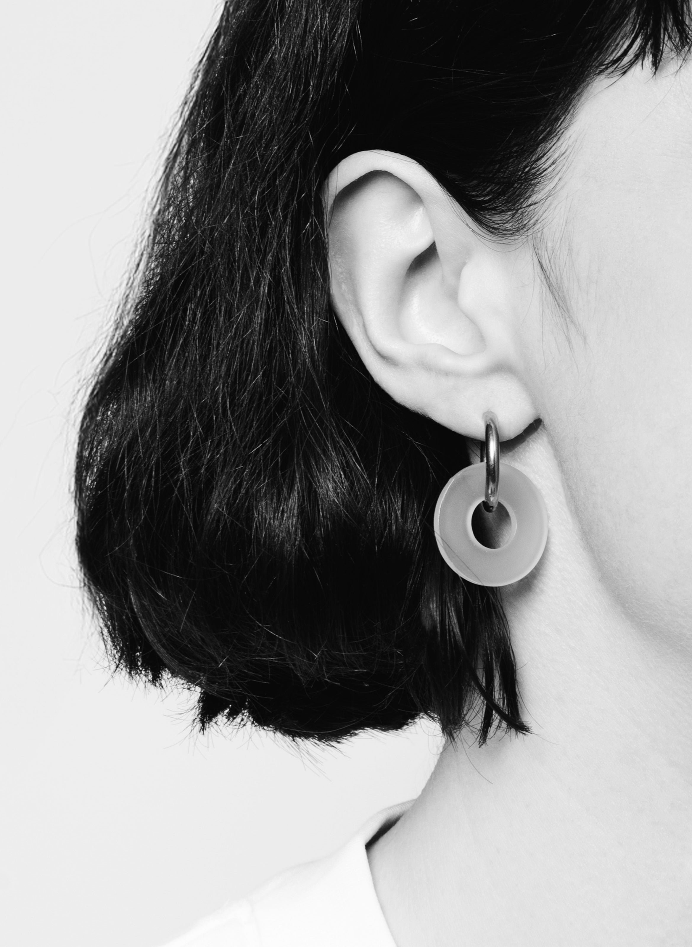 Boucles d'oreilles donuts avec anneaux en acier inoxydable argenté KURAGE GINZA Vert