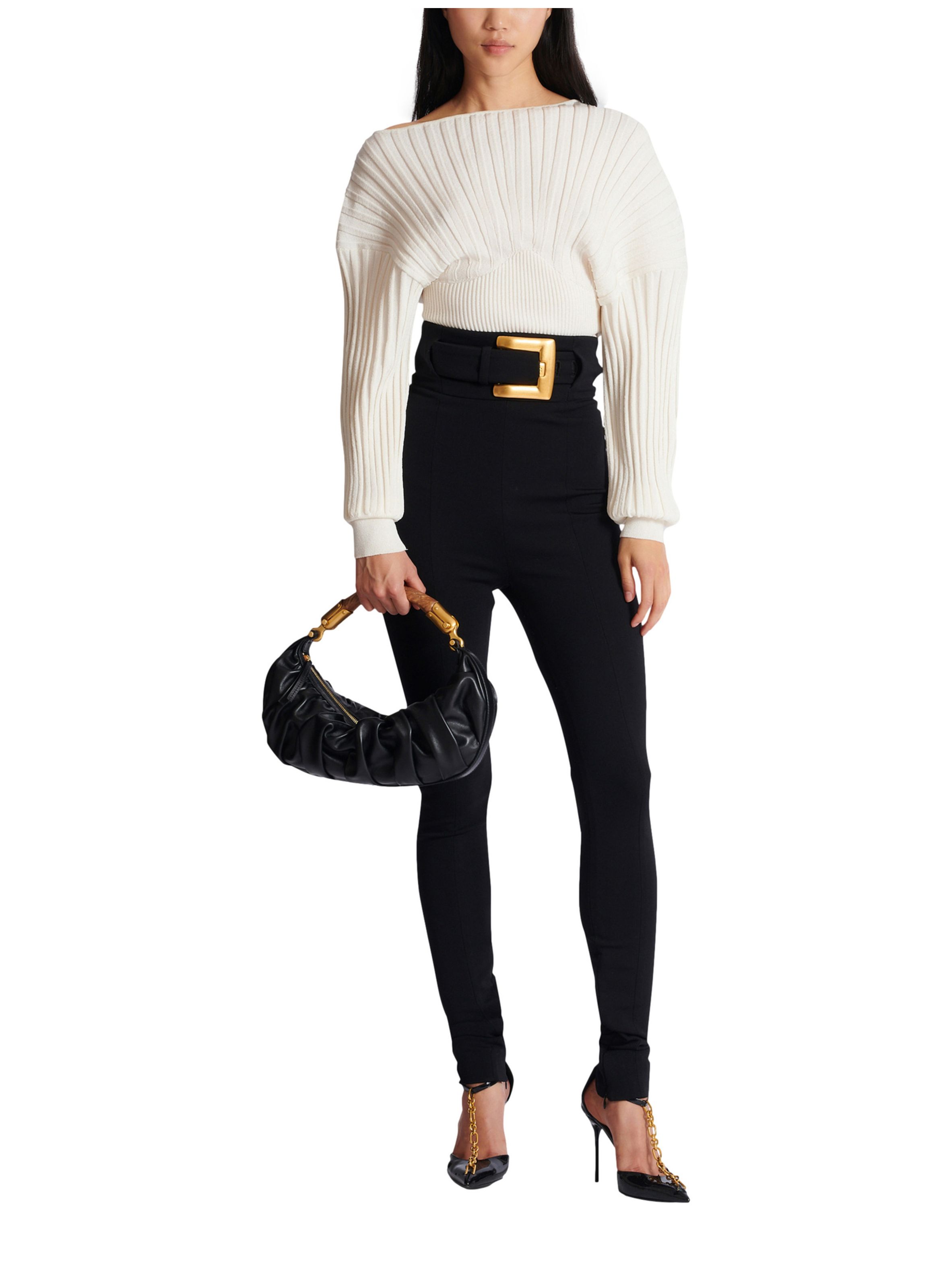 Pull en maille tube BALMAIN Blanc