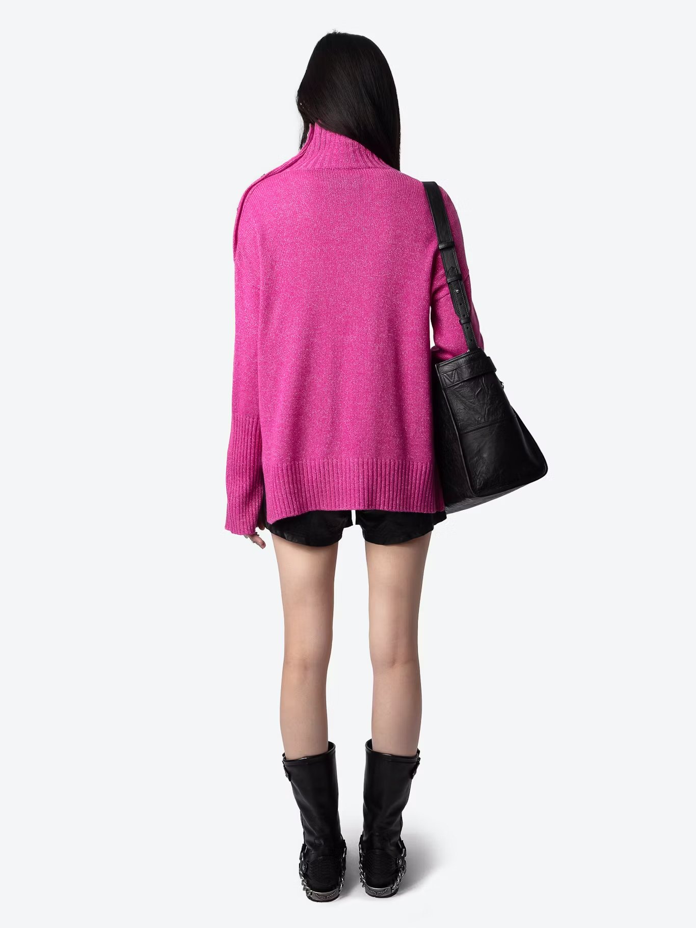 Pull droit col montant en cachemire mélangé alma ZADIG&VOLTAIRE Rose