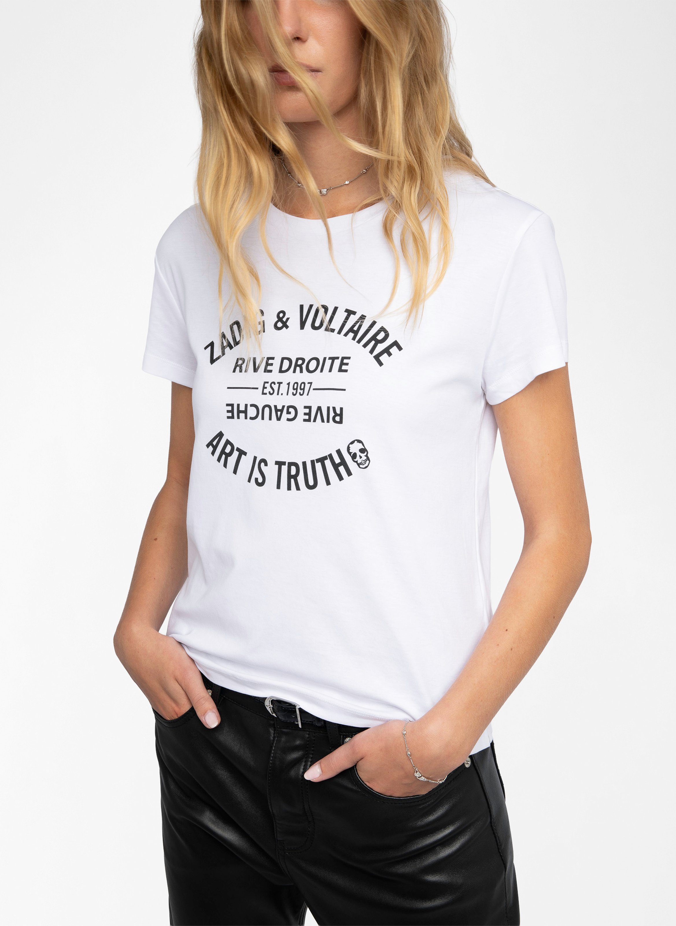 Tee-shirt droit en coton sérigraphié walk ZADIG&VOLTAIRE Blanc