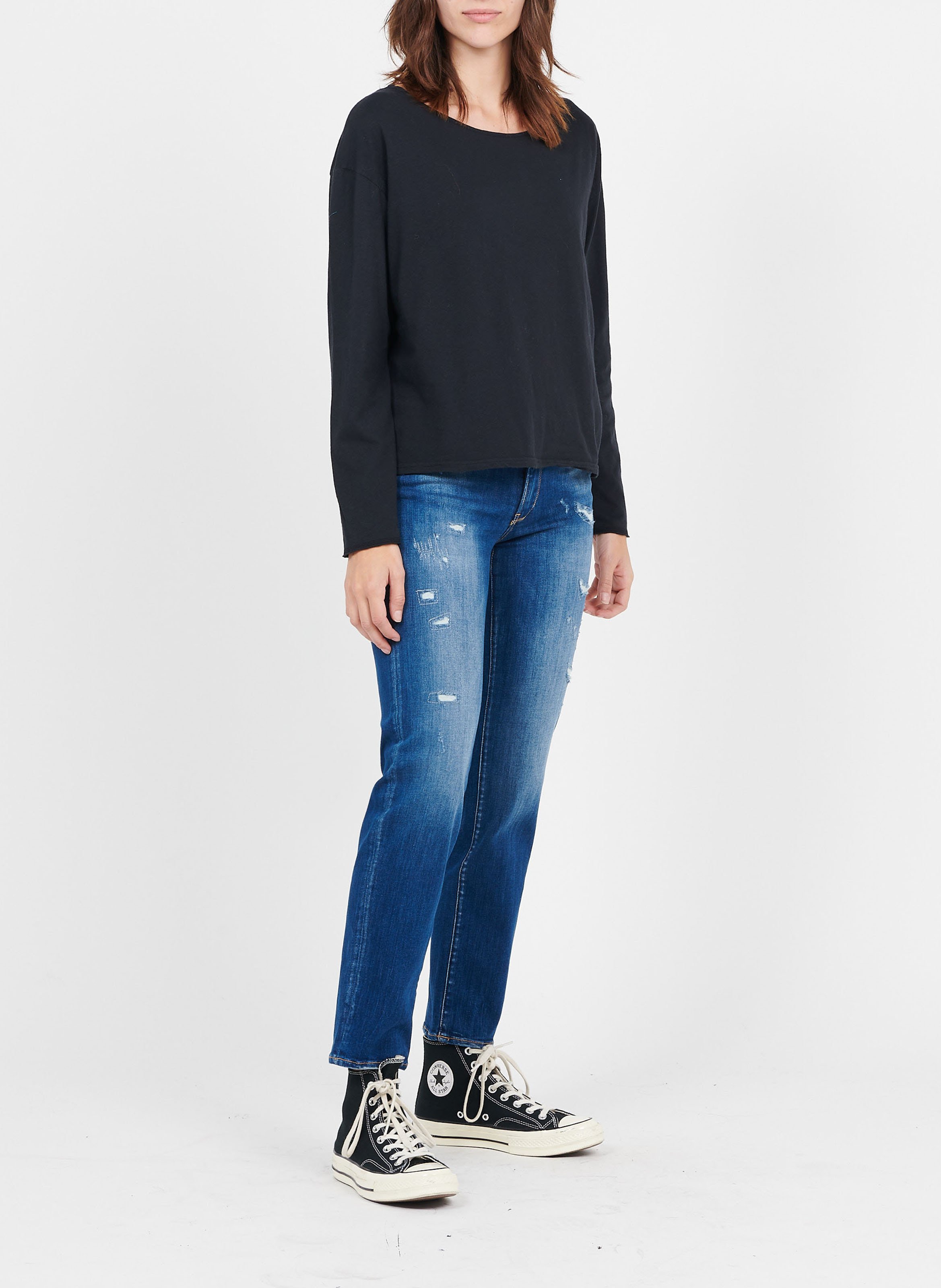 Tee-shirt ample à col bateau en coton aksun AMERICAN VINTAGE Noir