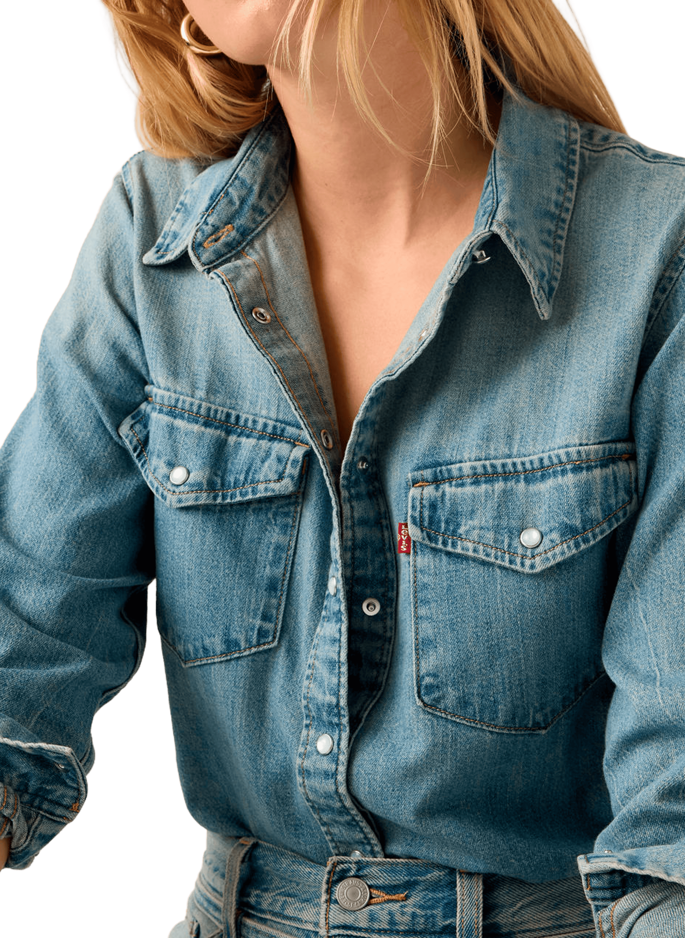 Chemise droite en denim de coton LEVI'S Bleu