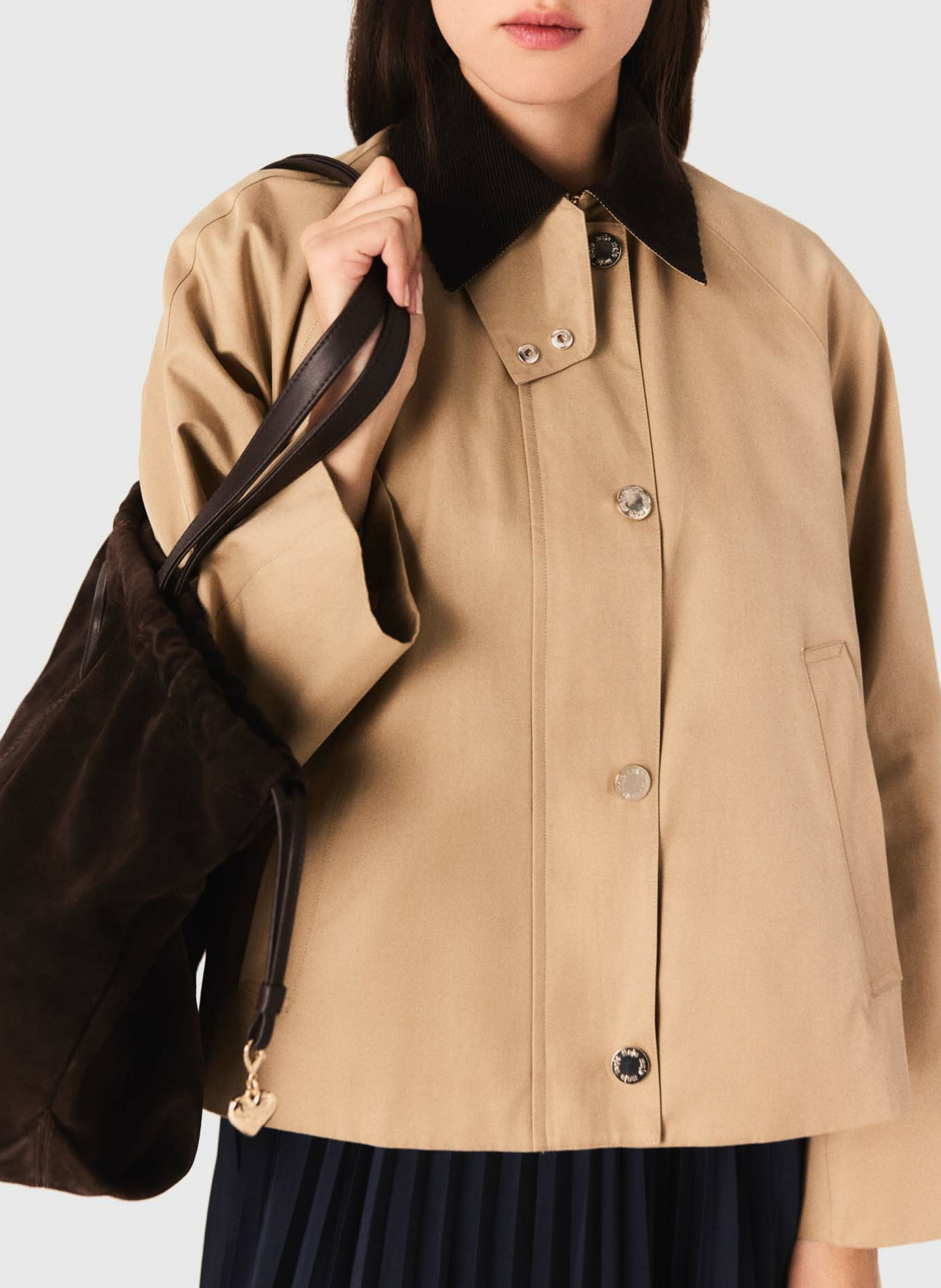 Veste trapèze unie à col velours côtelé MAJE Beige