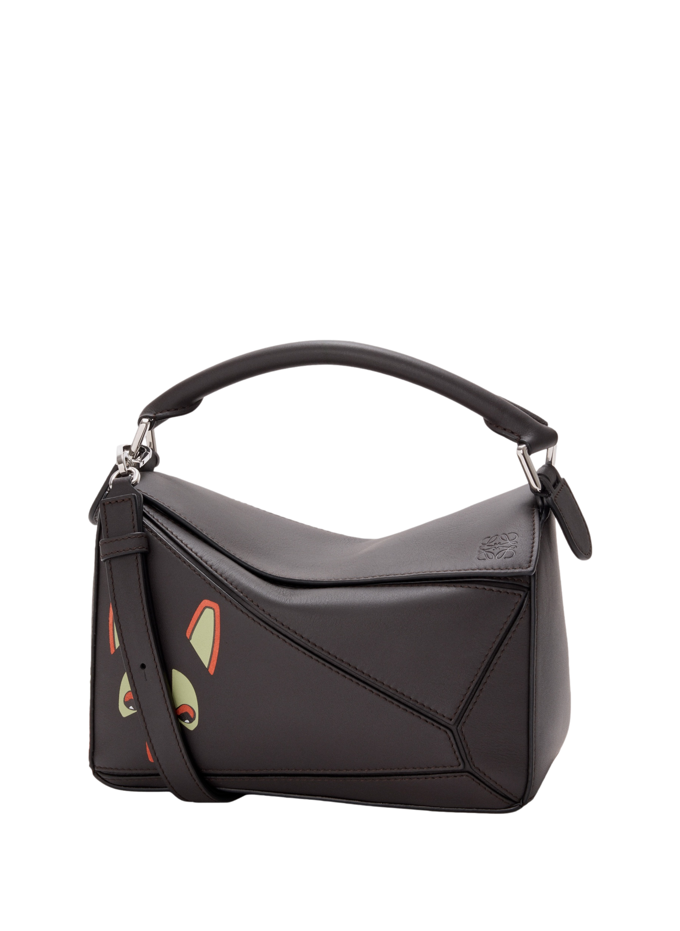 LOEWE x Louis Wain - Petit sac Puzzle Futurist Cat en cuir de veau classique LOEWE Marron