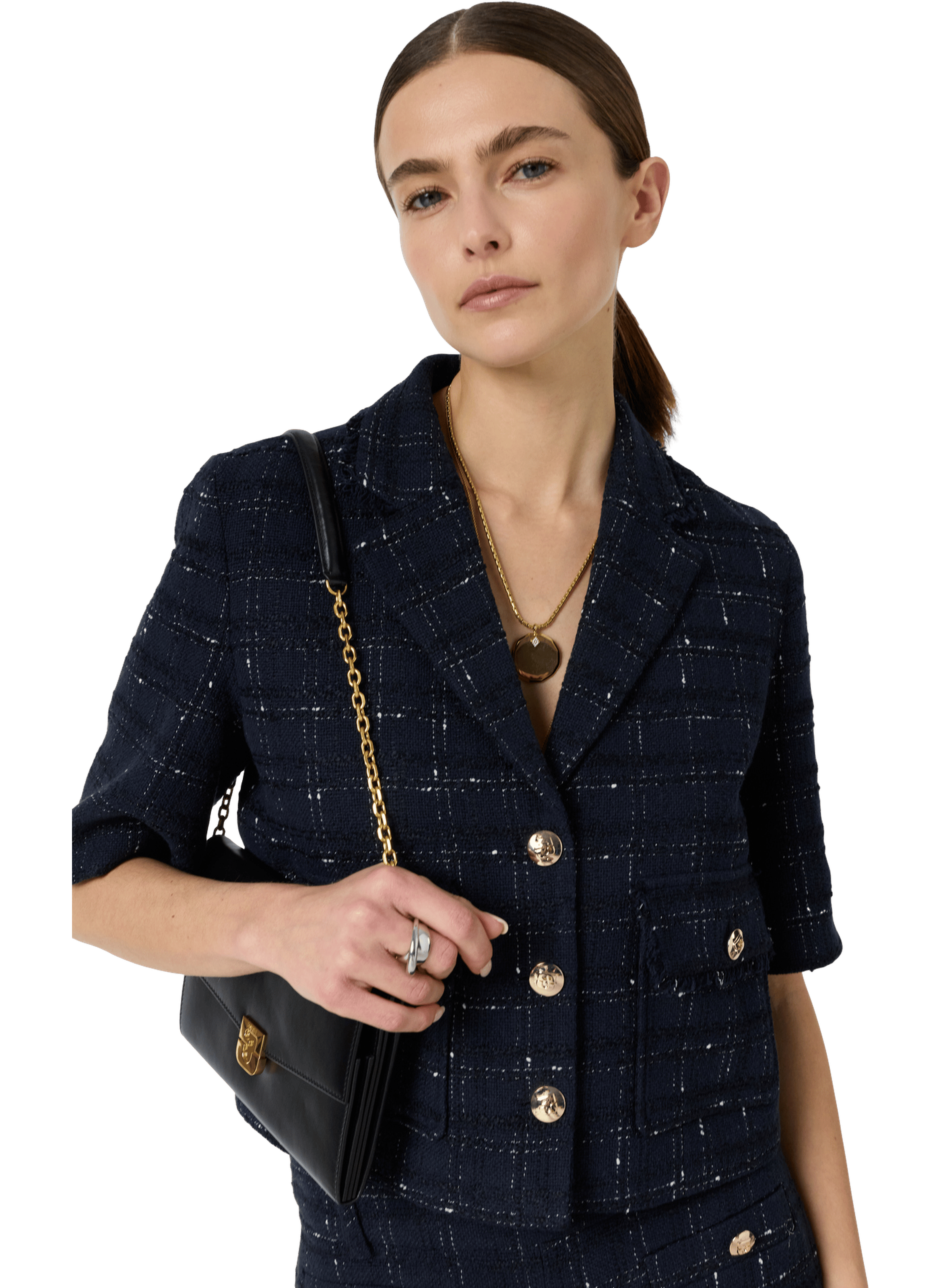 Veste courte en tweed à carreaux - TAE GERARD DAREL Bleu