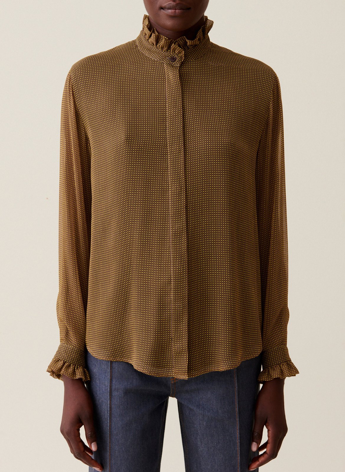 Chemise fluide à petits carreaux CLAUDIE PIERLOT Jaune