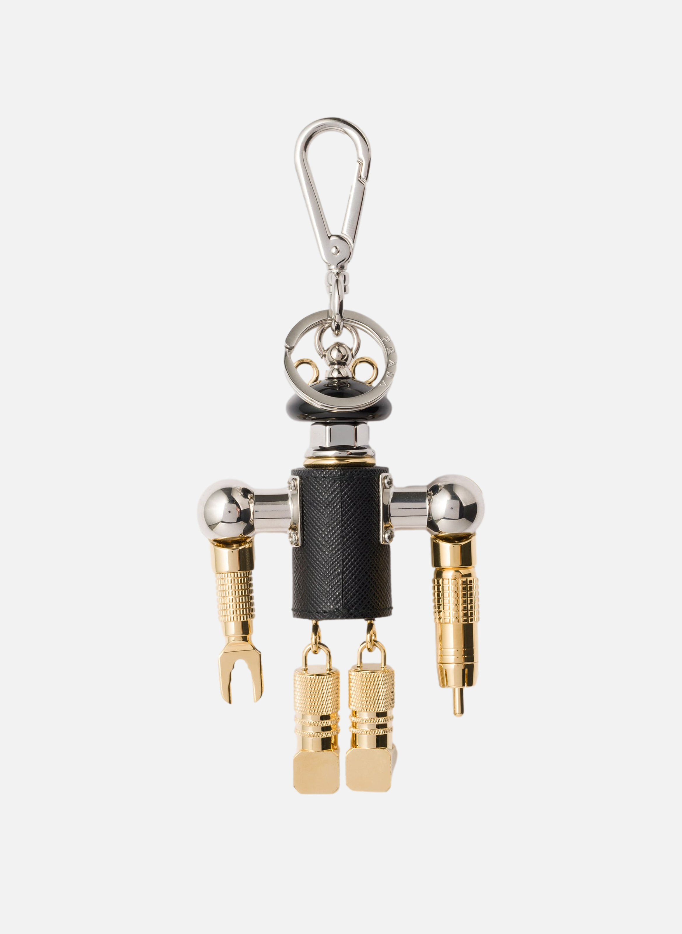 Charm de porte-clés robot en cuir saffiano PRADA Noir