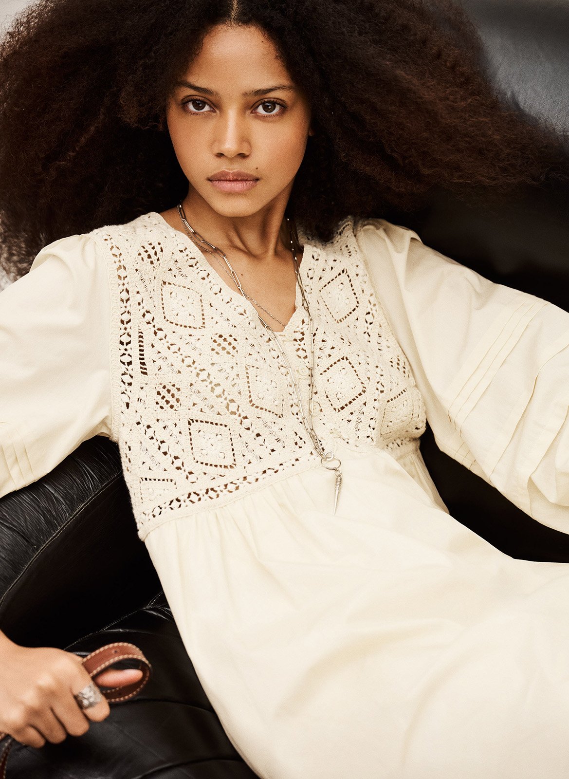 Robe courte col v en coton sonia BA&SH Beige