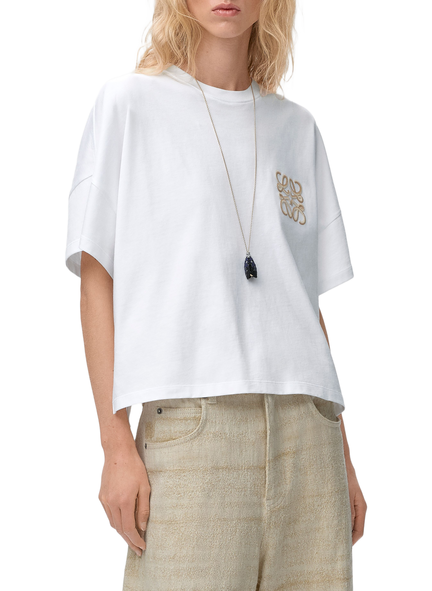Straight embroidered cotton t-shirt LOEWE White
