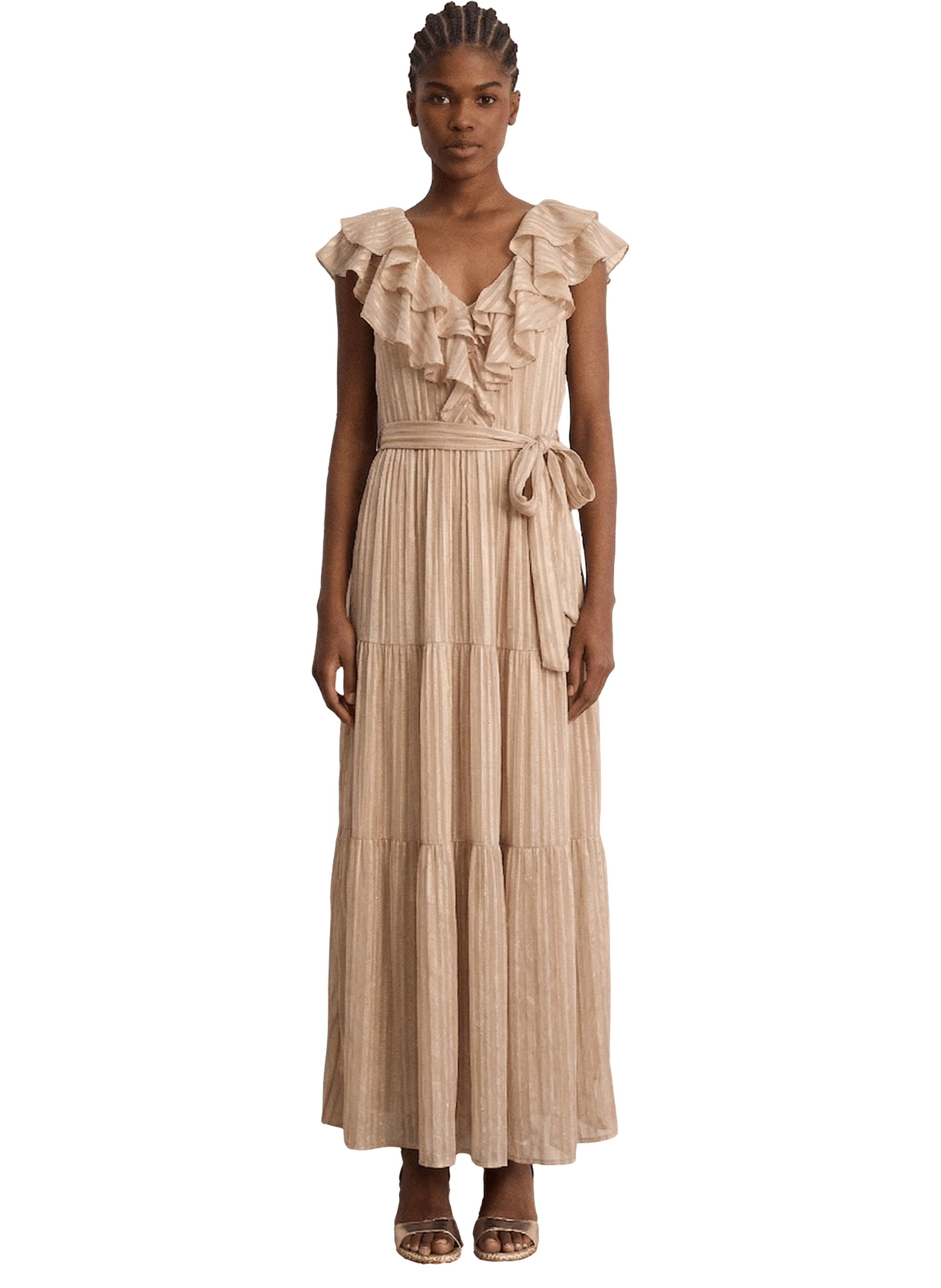 Robe longue à rayures et volants - ania  Naturel