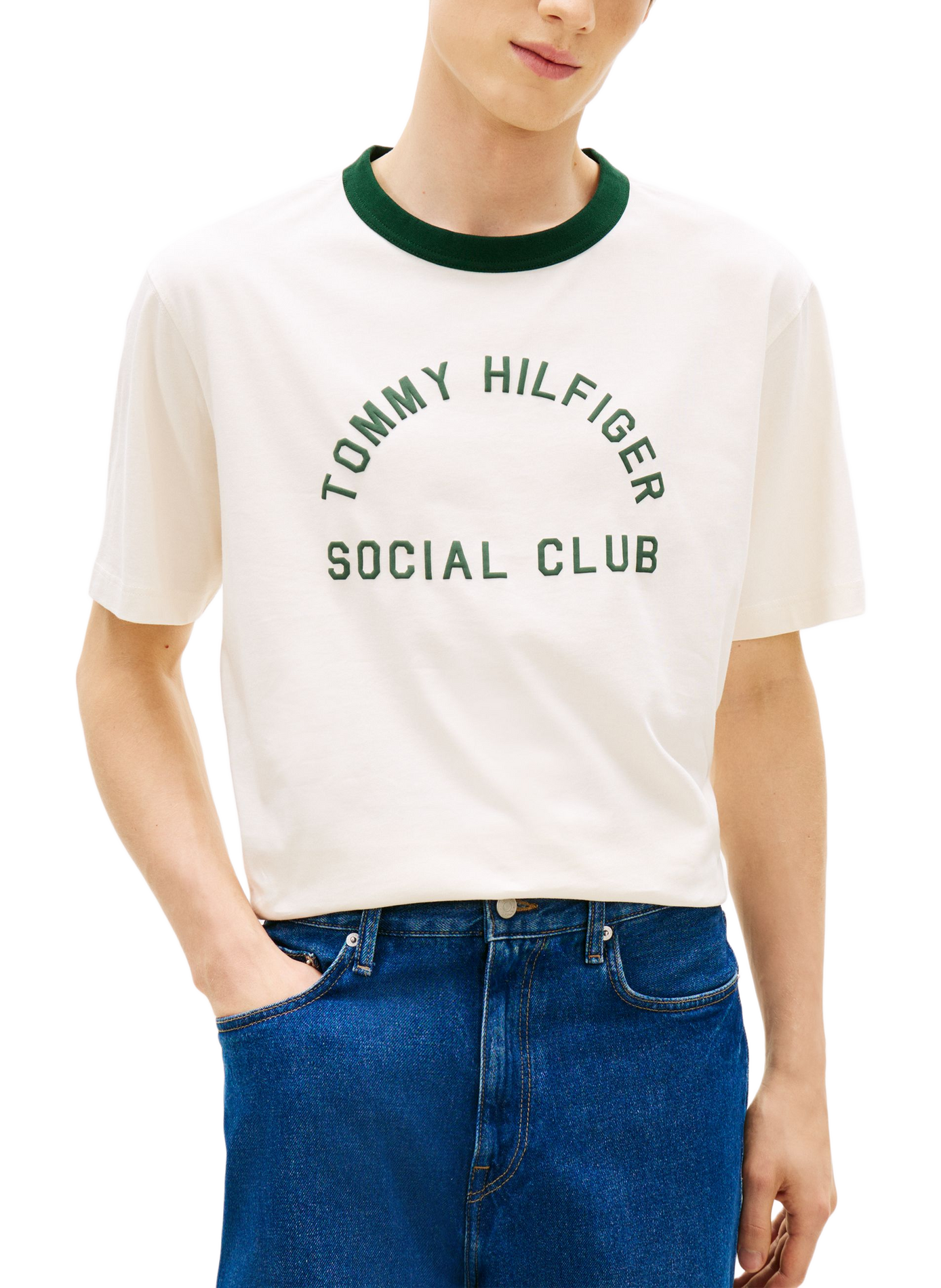 Round-neck printed cotton T-shirt TOMMY HILFIGER Beige