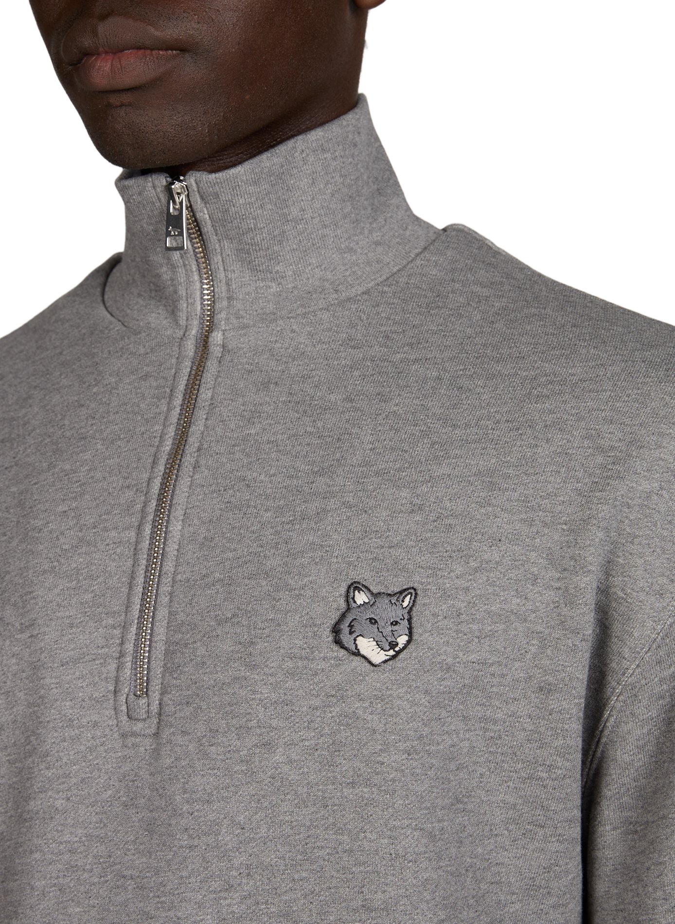 Sweat à col montant zippé et patch brodé en coton mélangé MAISON KITSUNÉ Gris