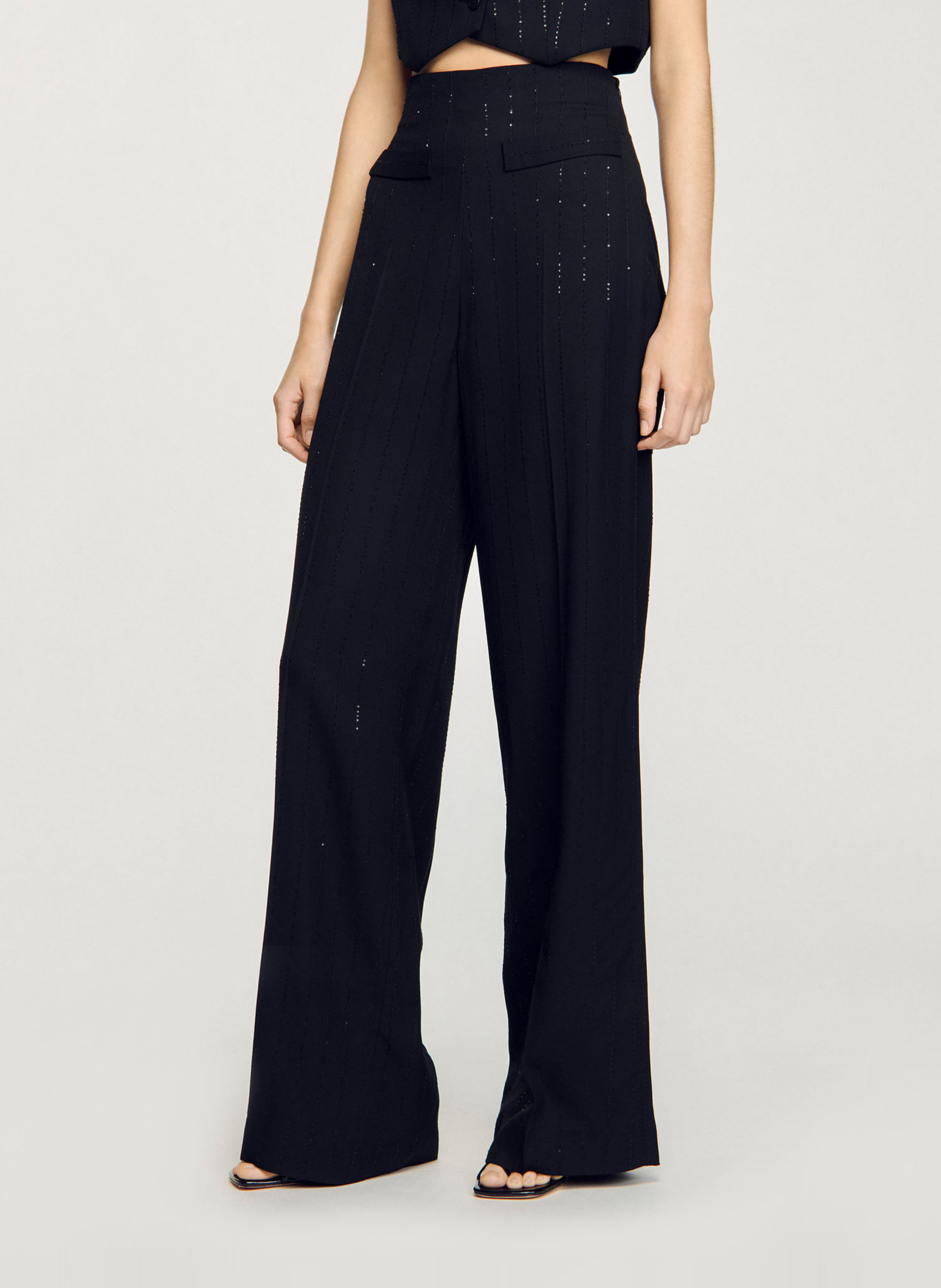 Pantalon de costume droit à sequins SANDRO Noir