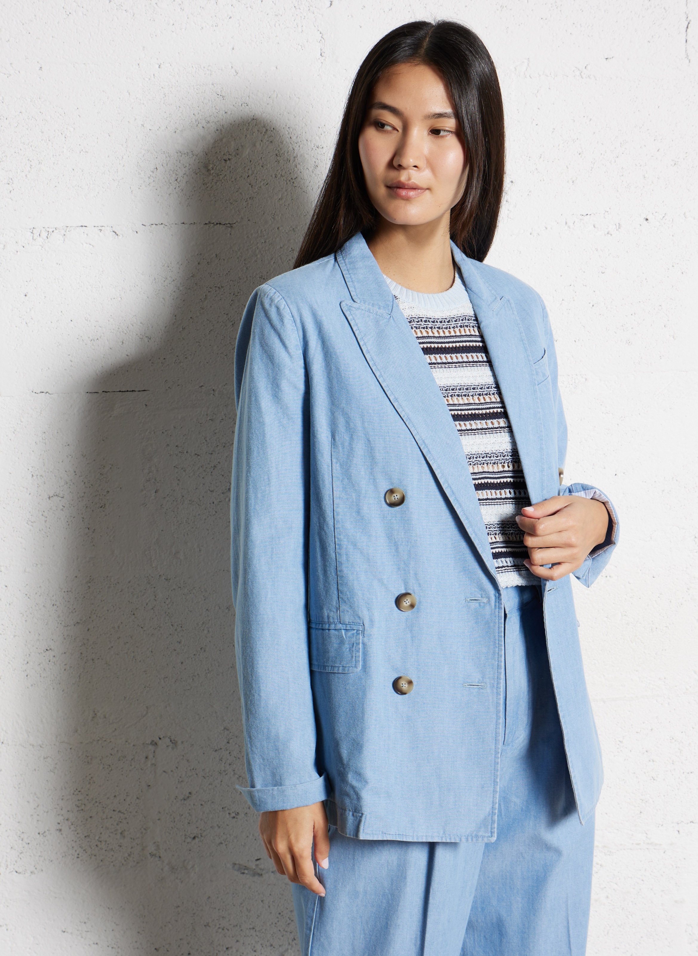 Veste droite col tailleur en coton IKKS Bleu