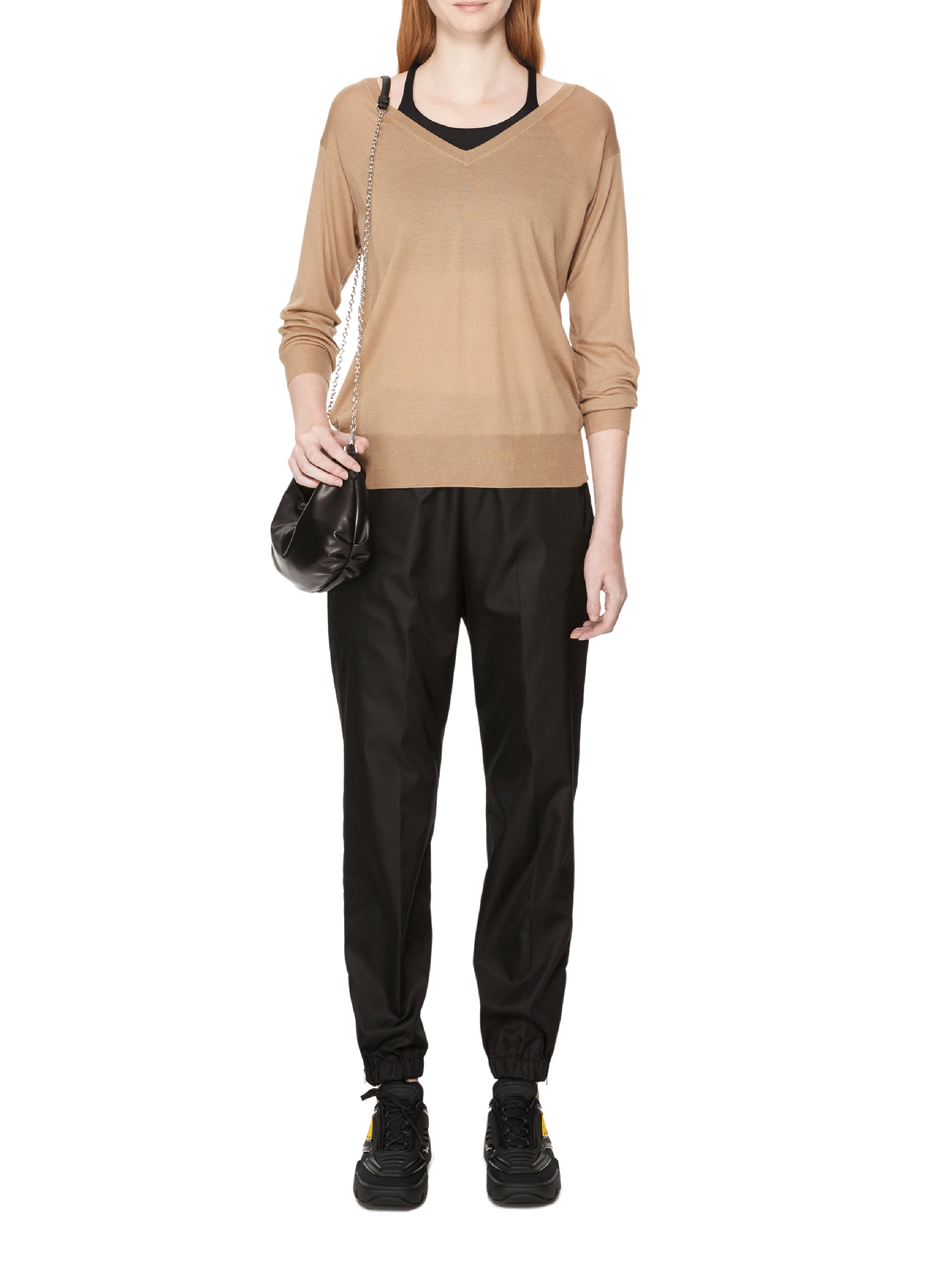 Pull col V en laine vierge PRADA Beige
