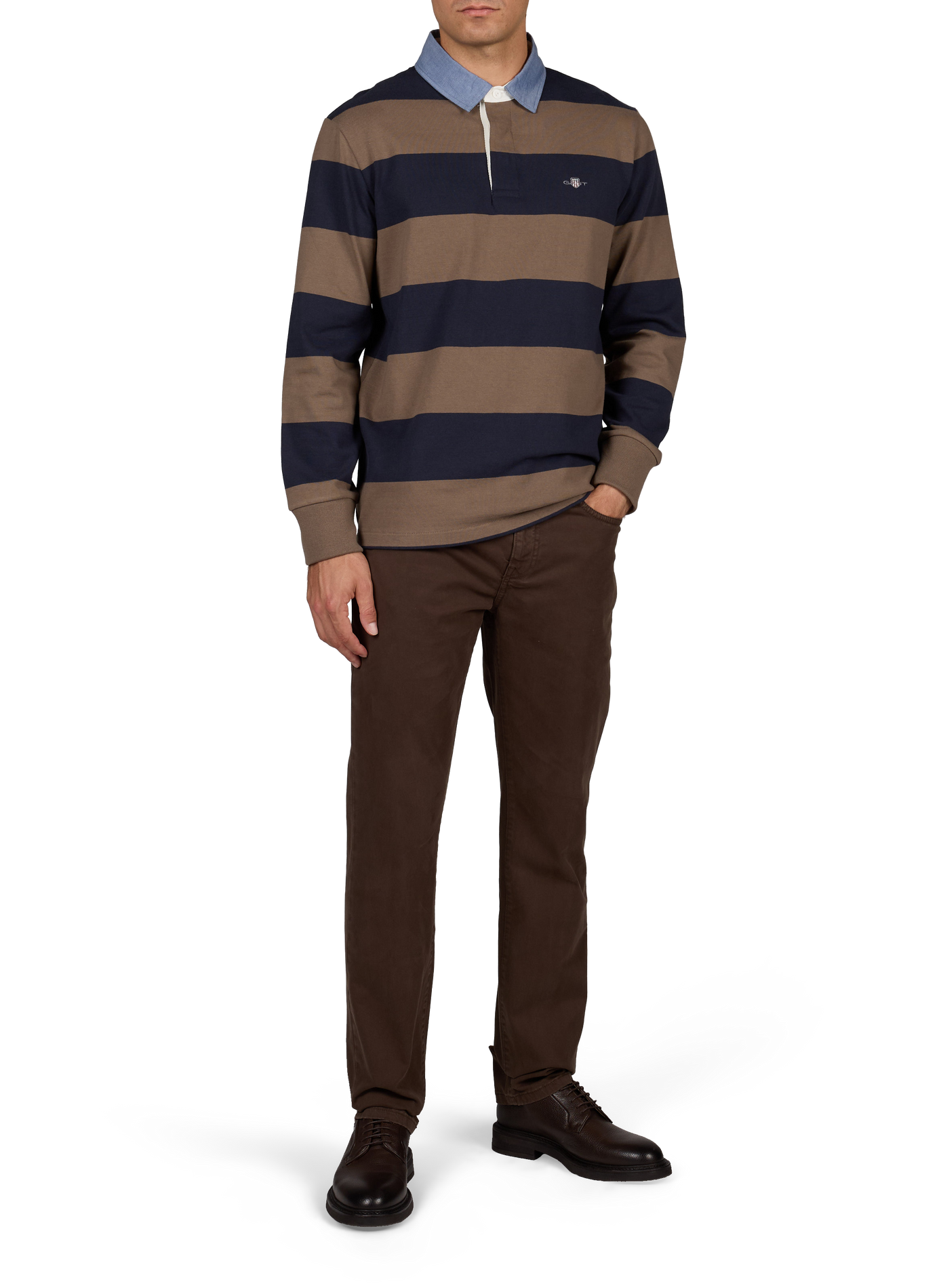 Long-sleeved cotton polo shirt GANT Brown