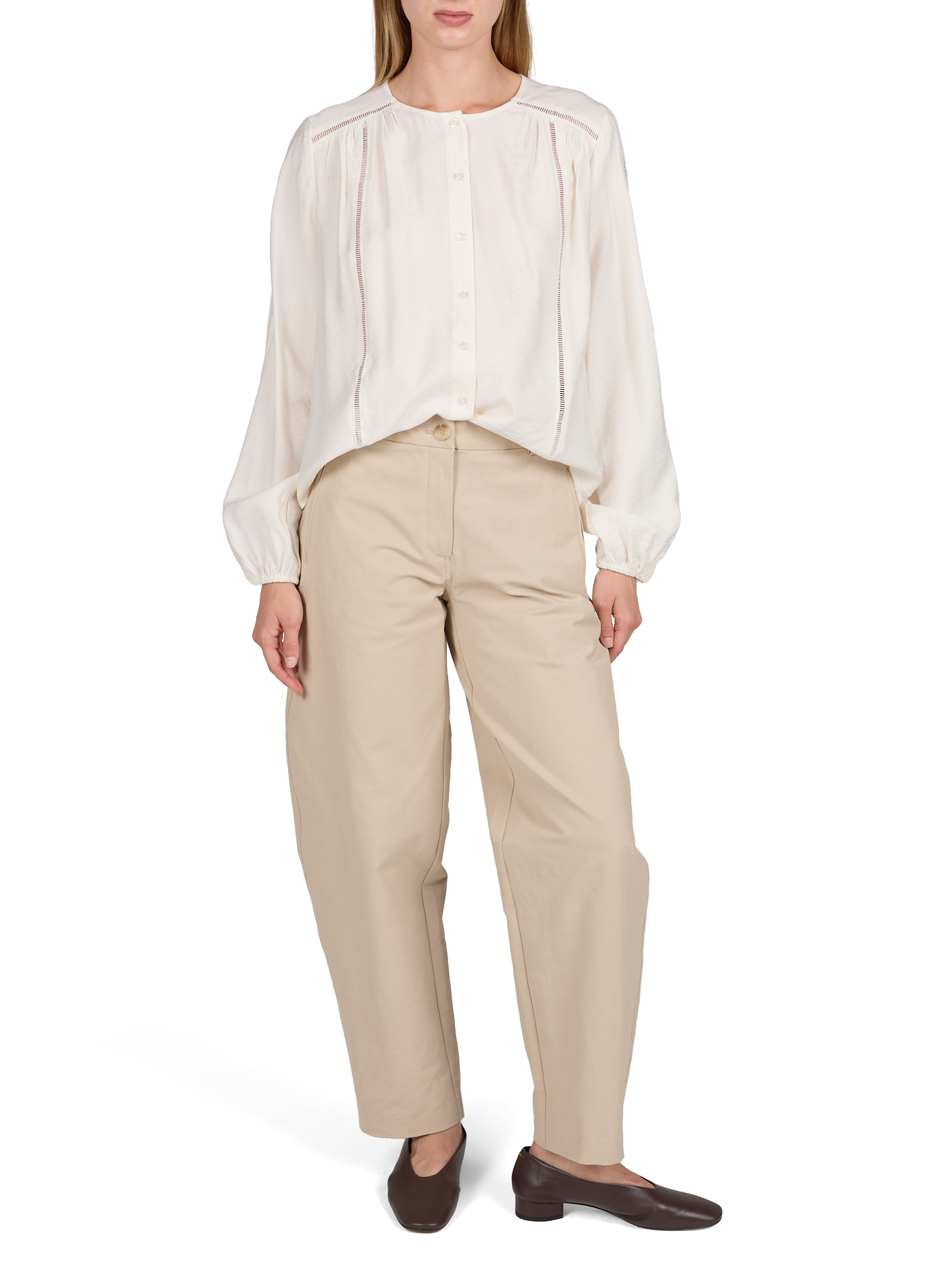 Pantalon barrel en coton mélangé OBJECT Beige