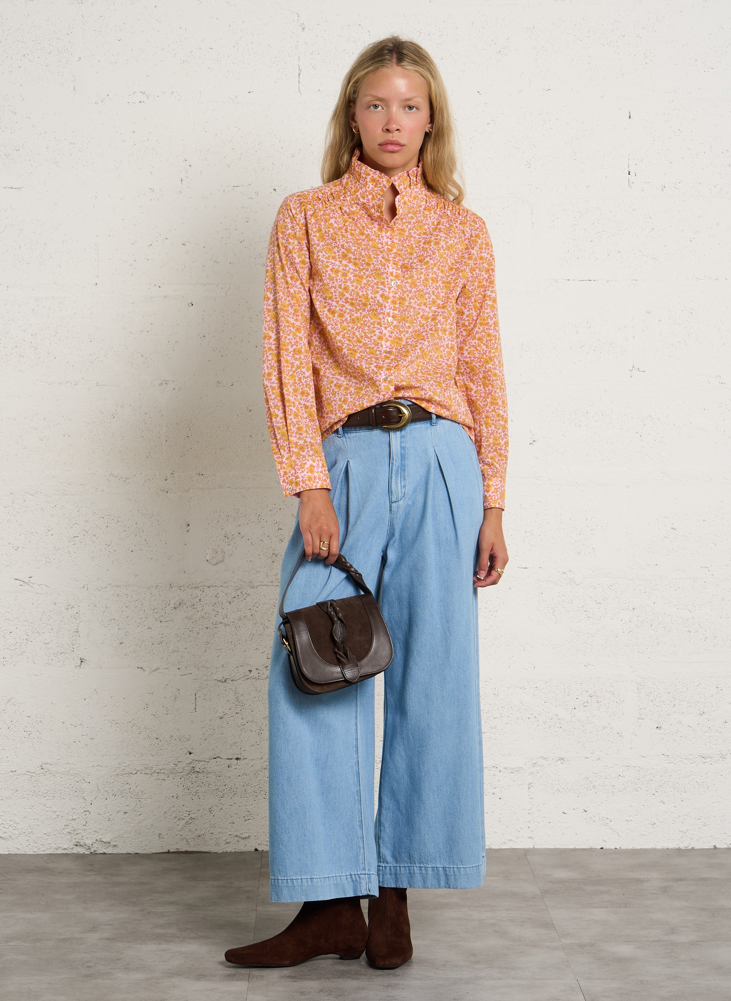 Blouse col montant en coton douce MAISON 123 Doré