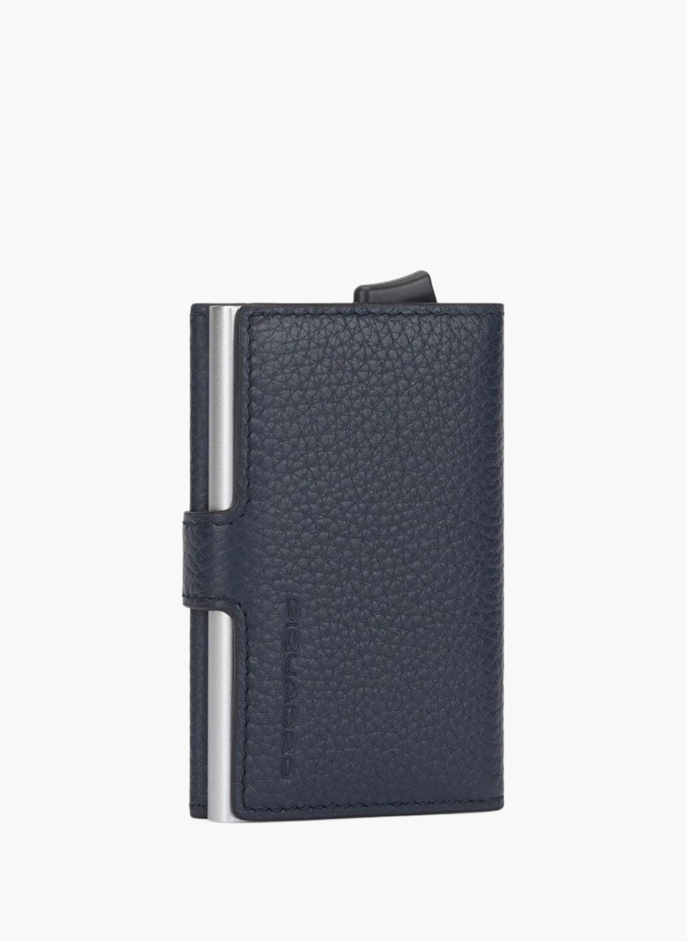 Metal and leather pop-up card holder PIQUADRO Blue