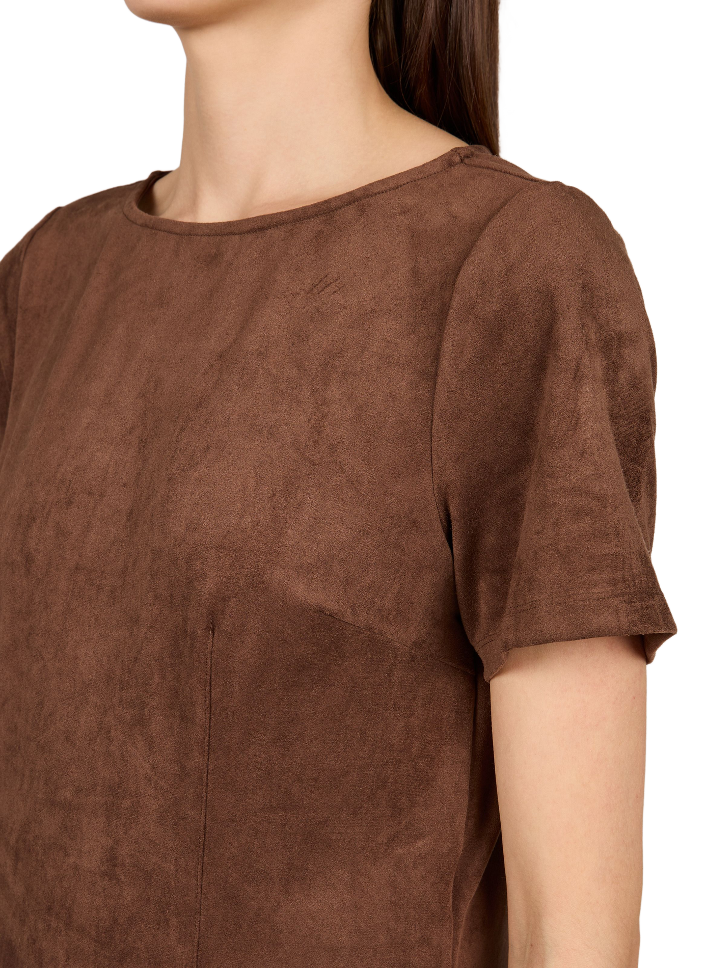 Straight faux suede dress OBJECT Brown