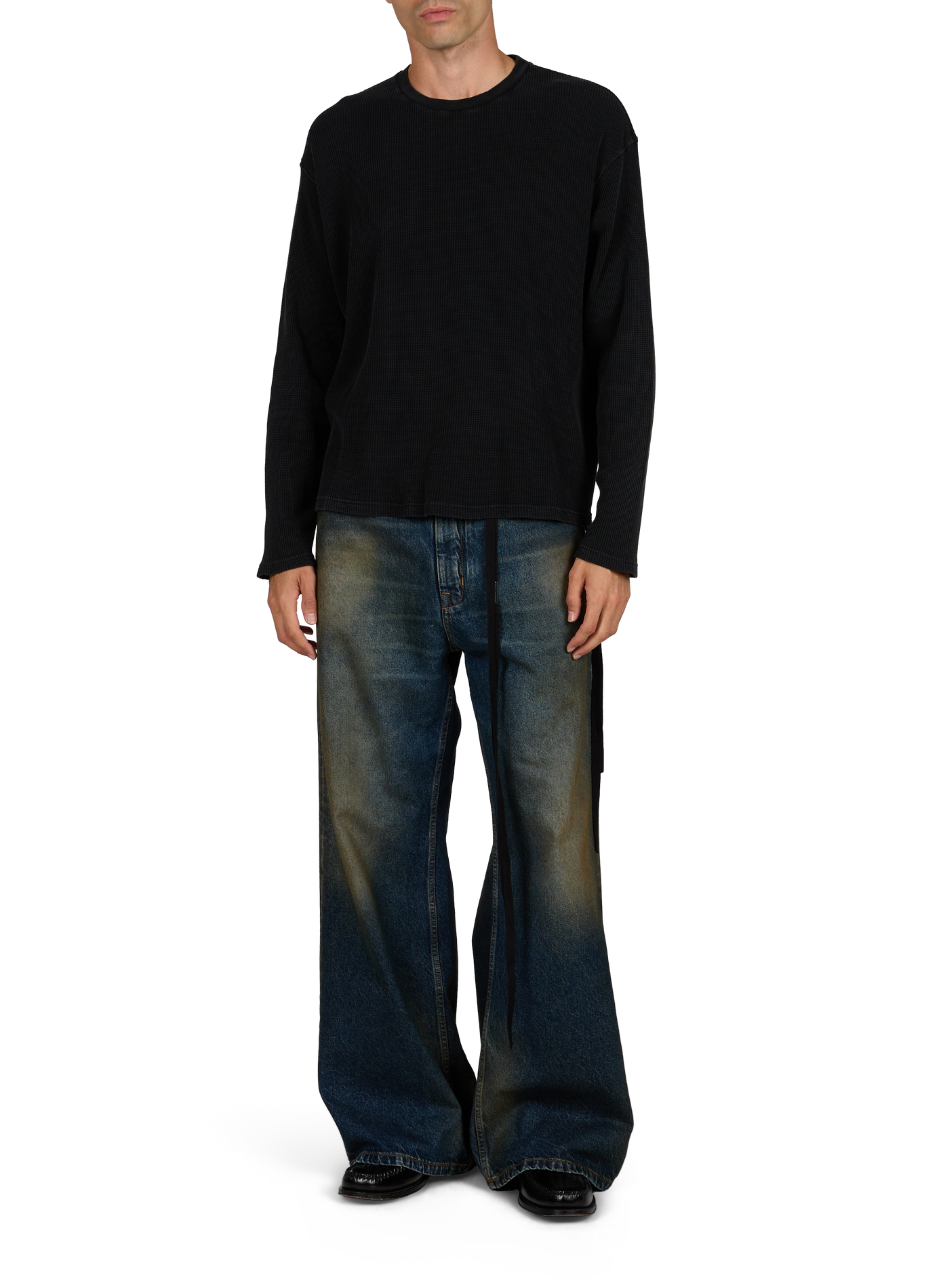 Wide leg washed cotton jeans ANN DEMEULEMEESTER Blue