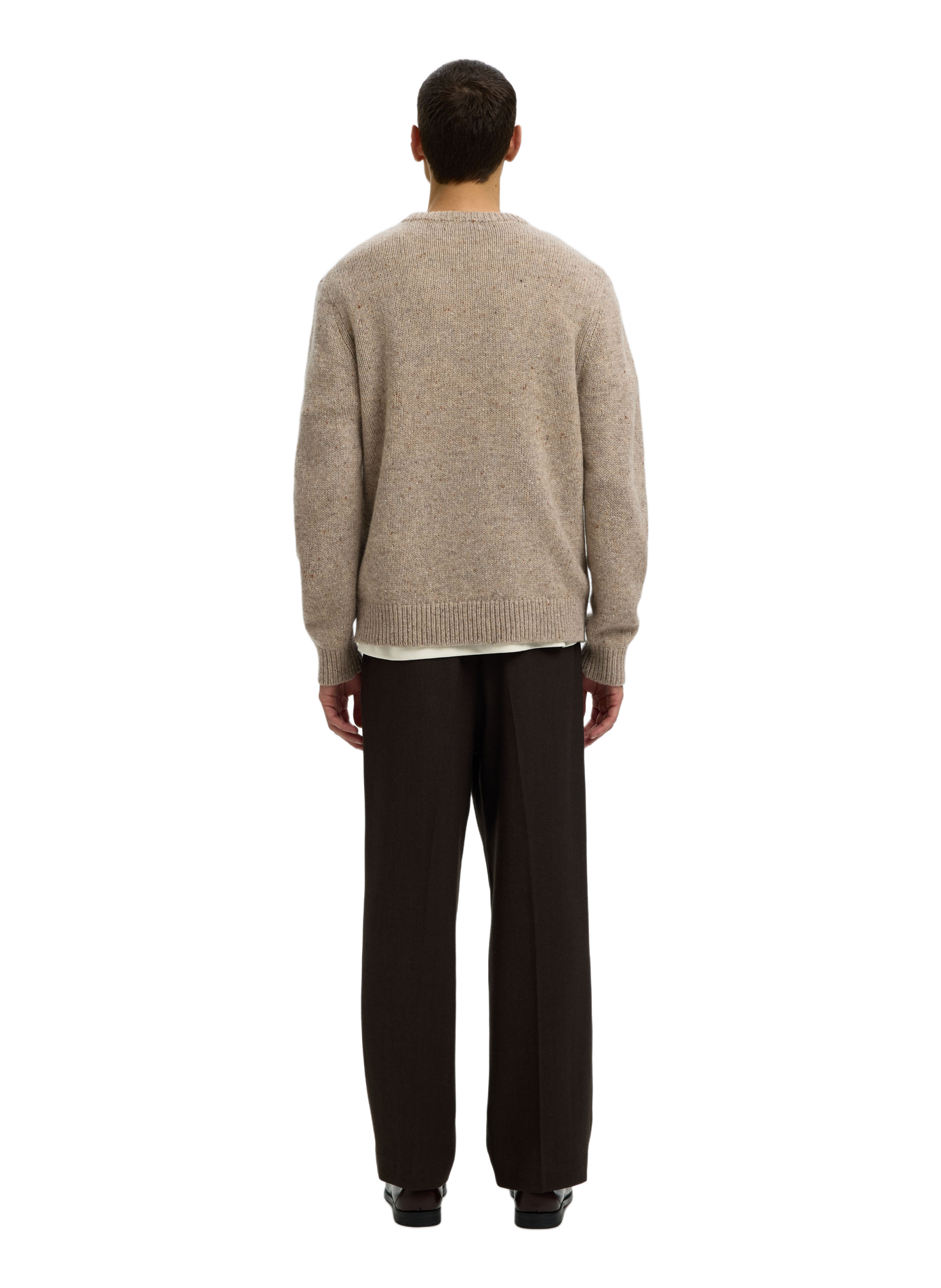 Gerader Rundhalsausschnitt-Pullover aus Wollmischung SELECTED Beige